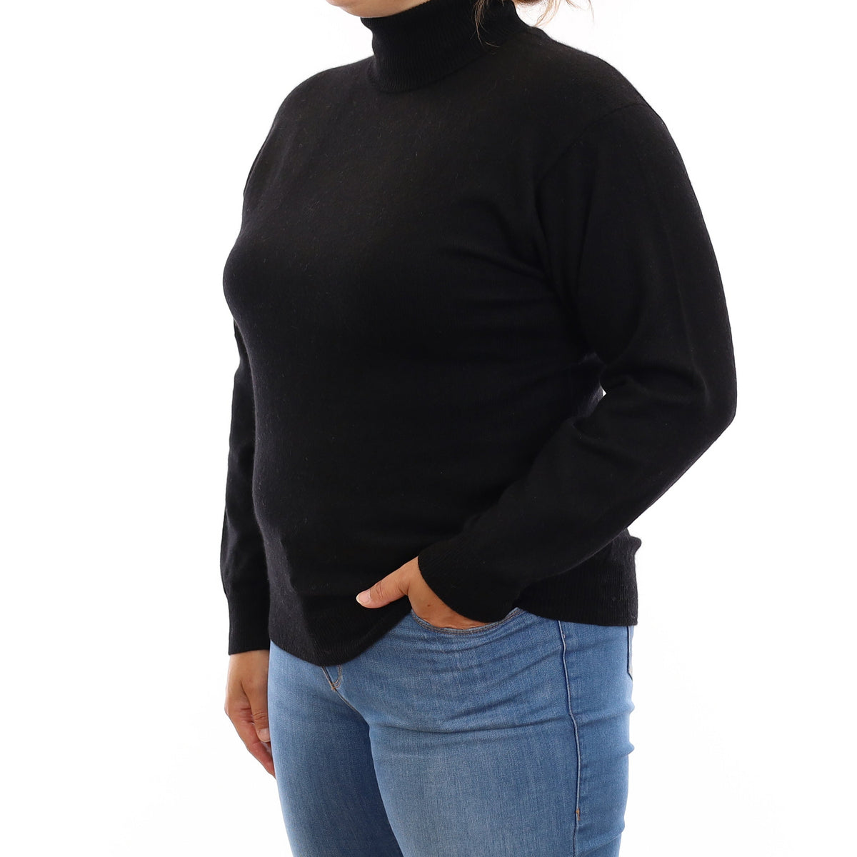 Black Cashmere Polo Neck Jumper Large