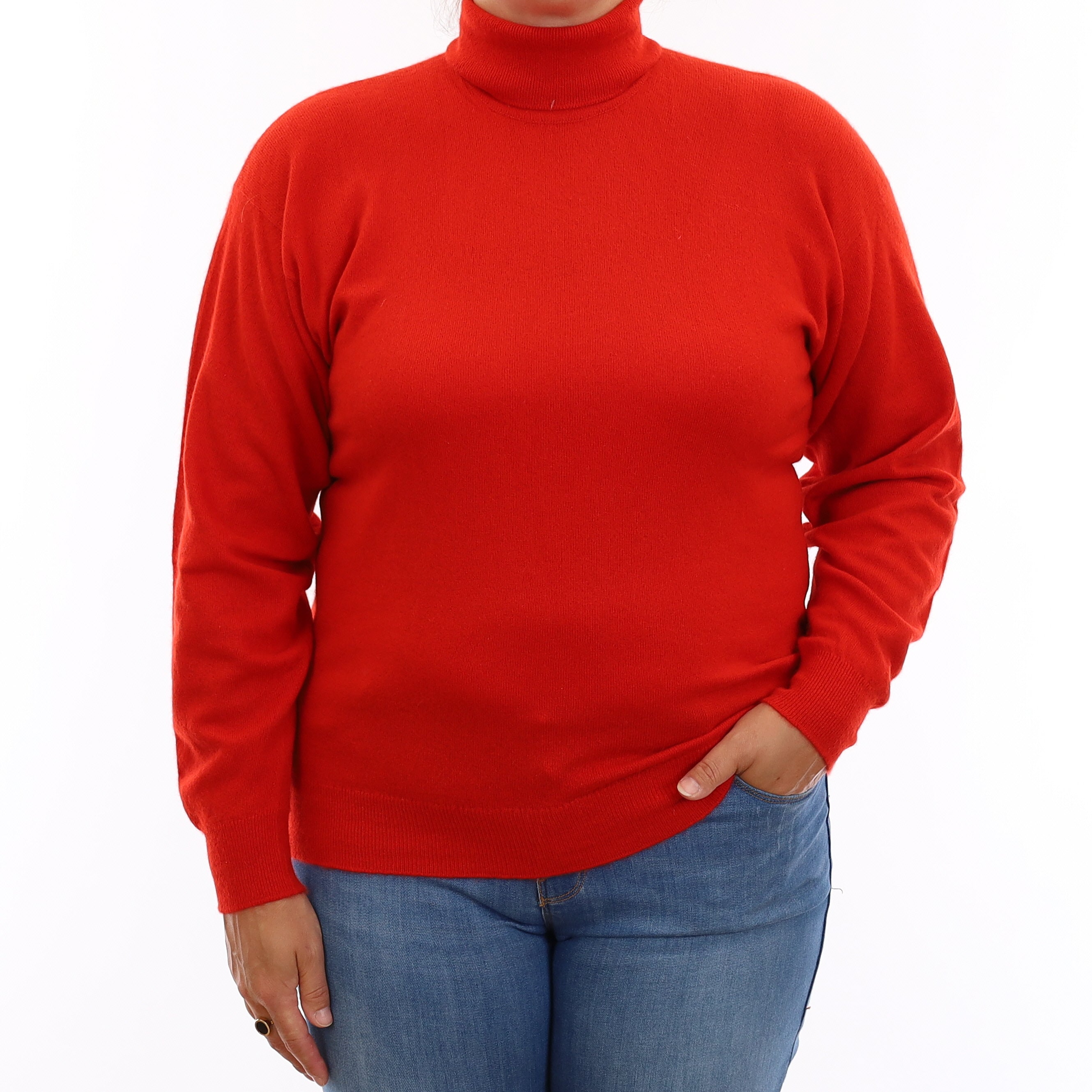 Vintage Scottish Vermillion Red Cashmere Polo Neck Jumper Large