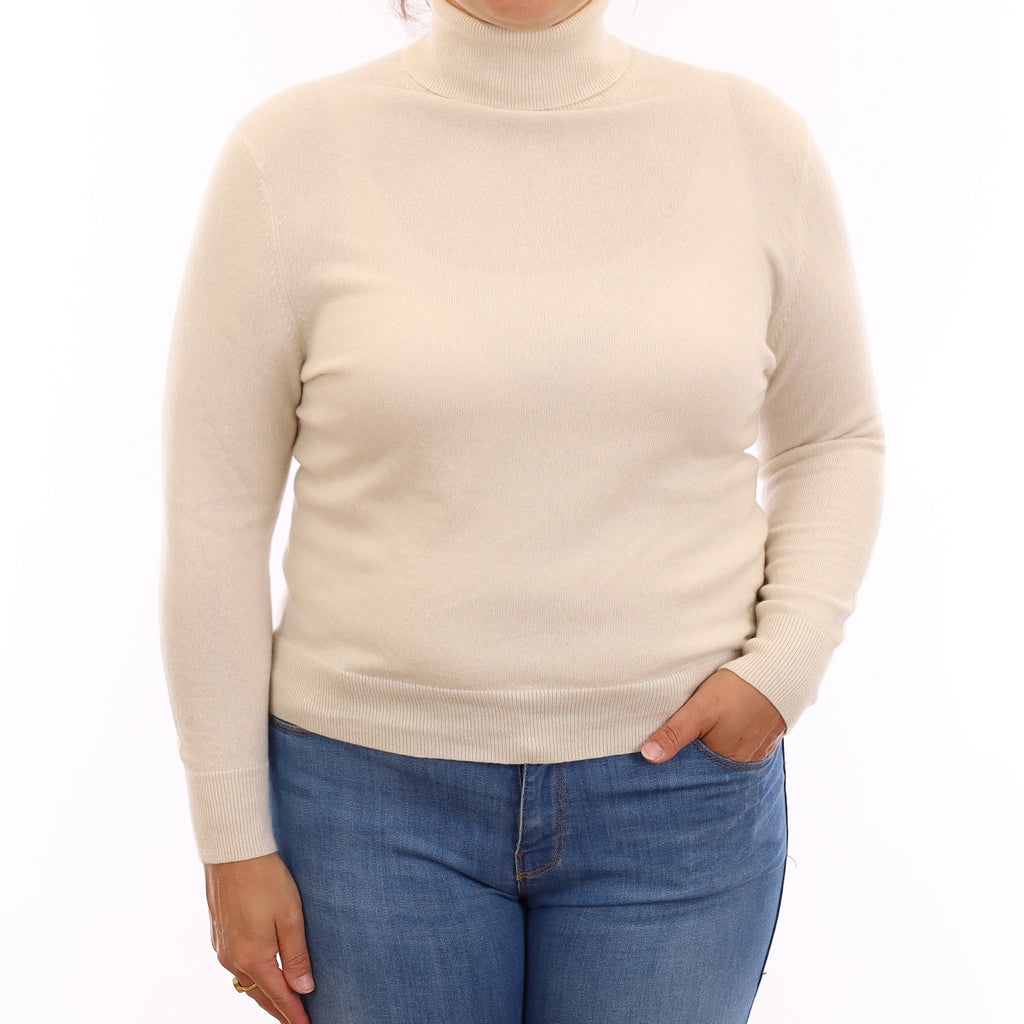 Ivory Cashmere Polo Neck Jumper Large