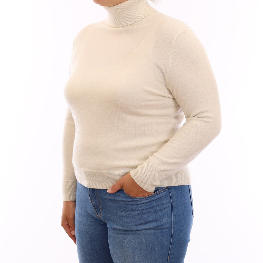 Ivory Cashmere Polo Neck Jumper Large