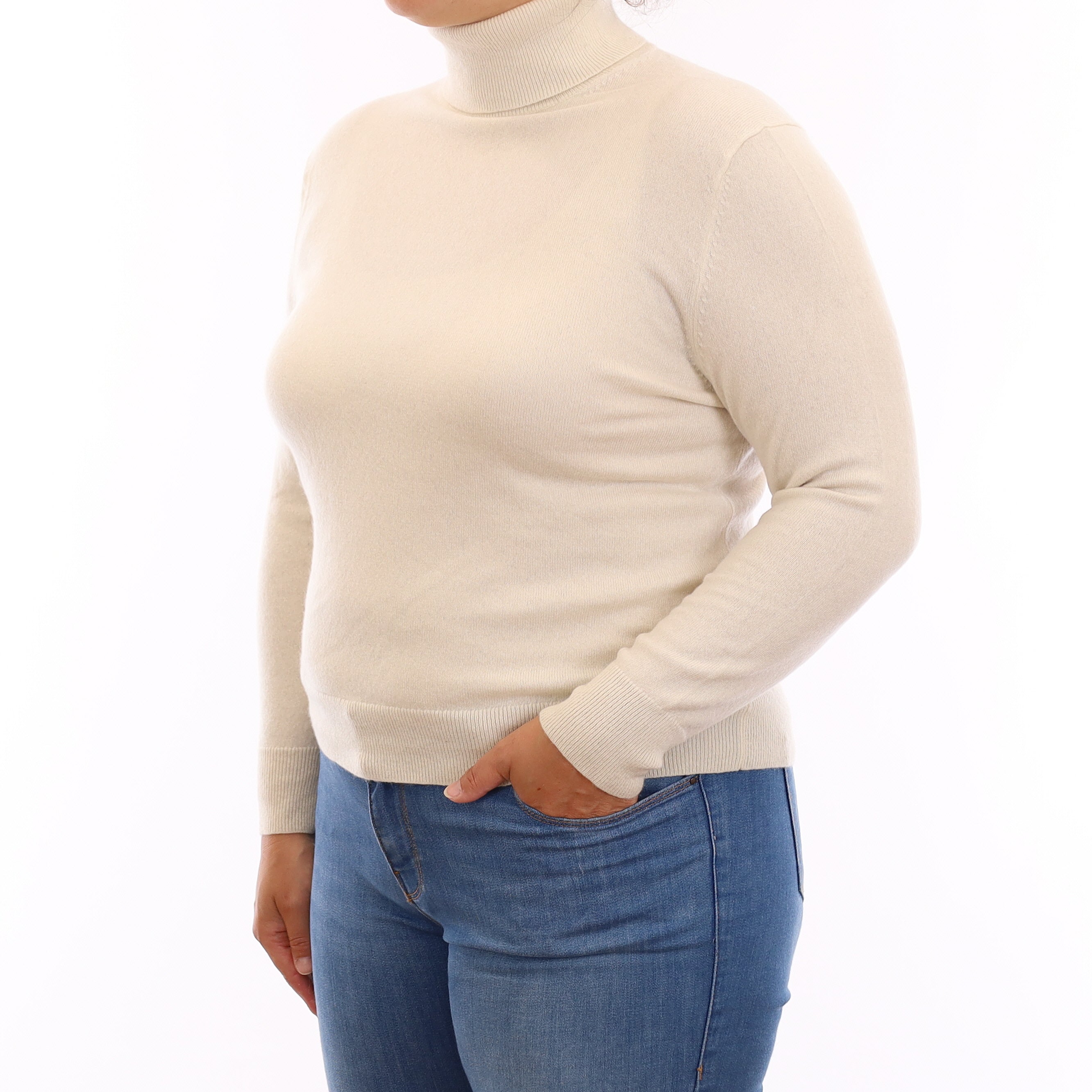 Ivory Cashmere Polo Neck Jumper Large