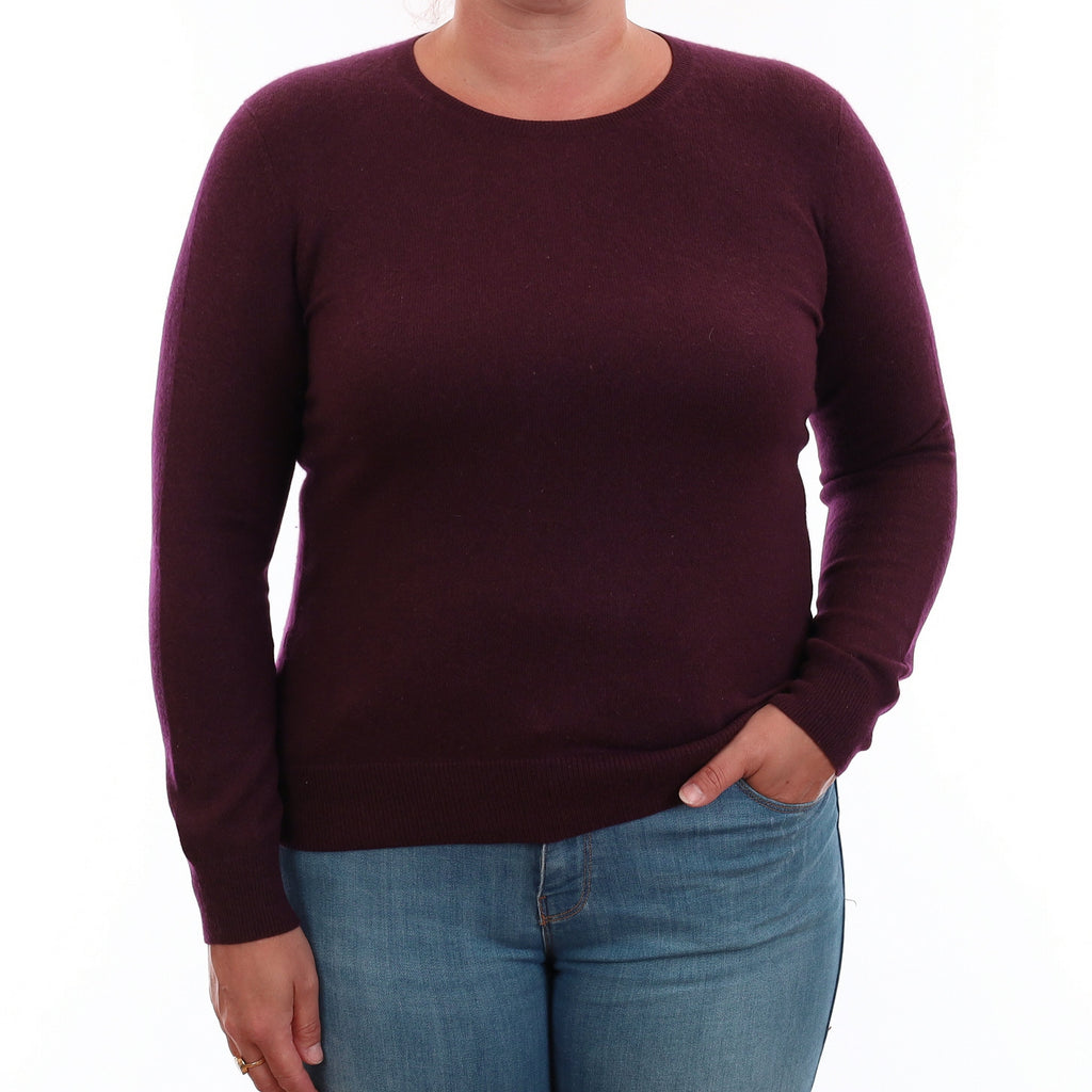 Aubergine Cashmere Crew Neck Jumper Large