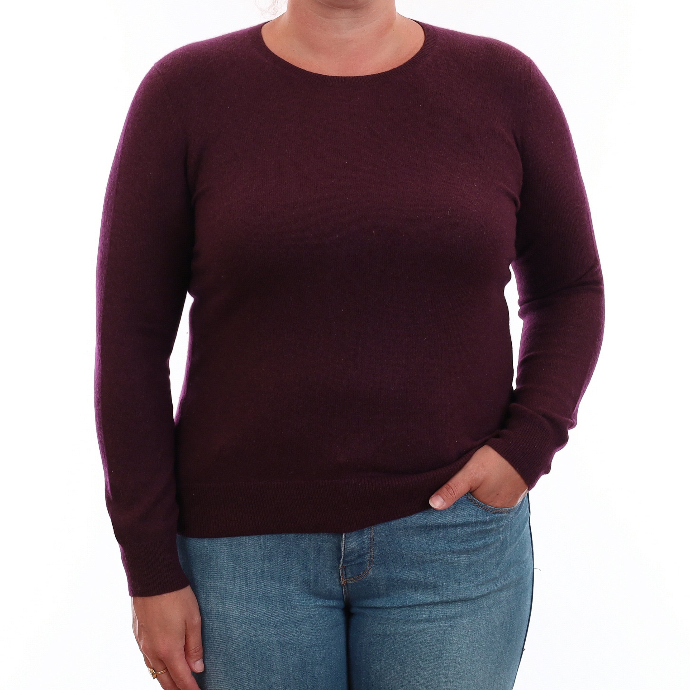Aubergine Cashmere Crew Neck Jumper Large