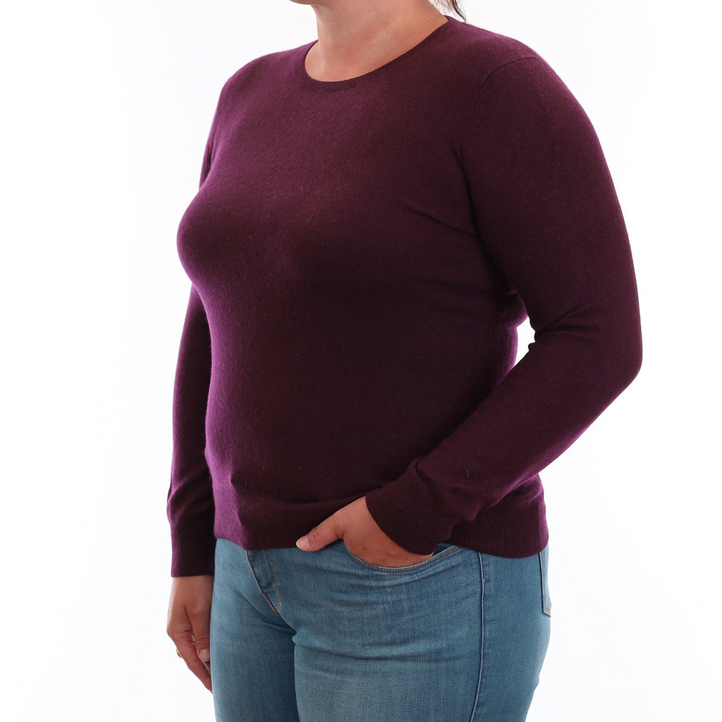 Aubergine Cashmere Crew Neck Jumper Large