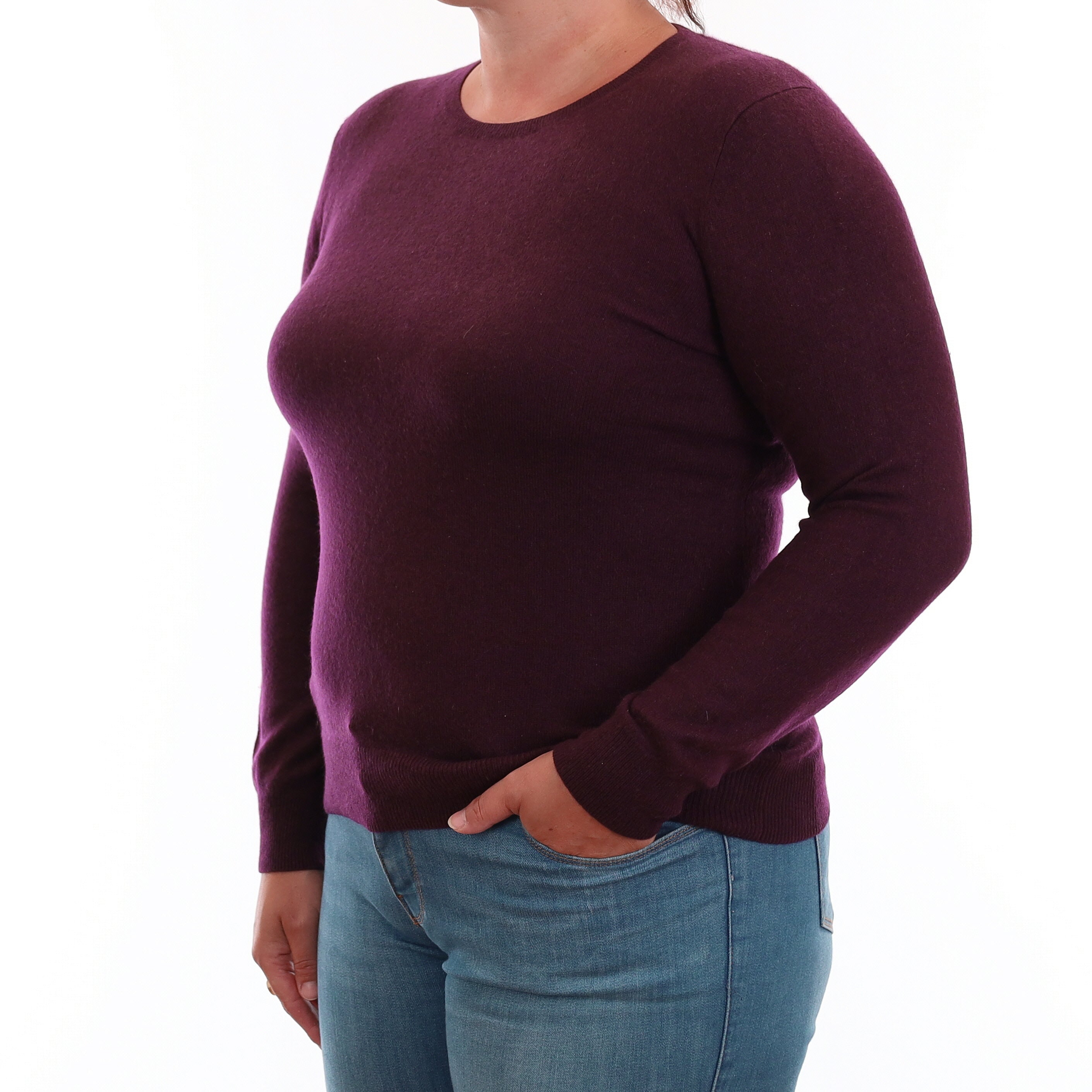 Aubergine Cashmere Crew Neck Jumper Large