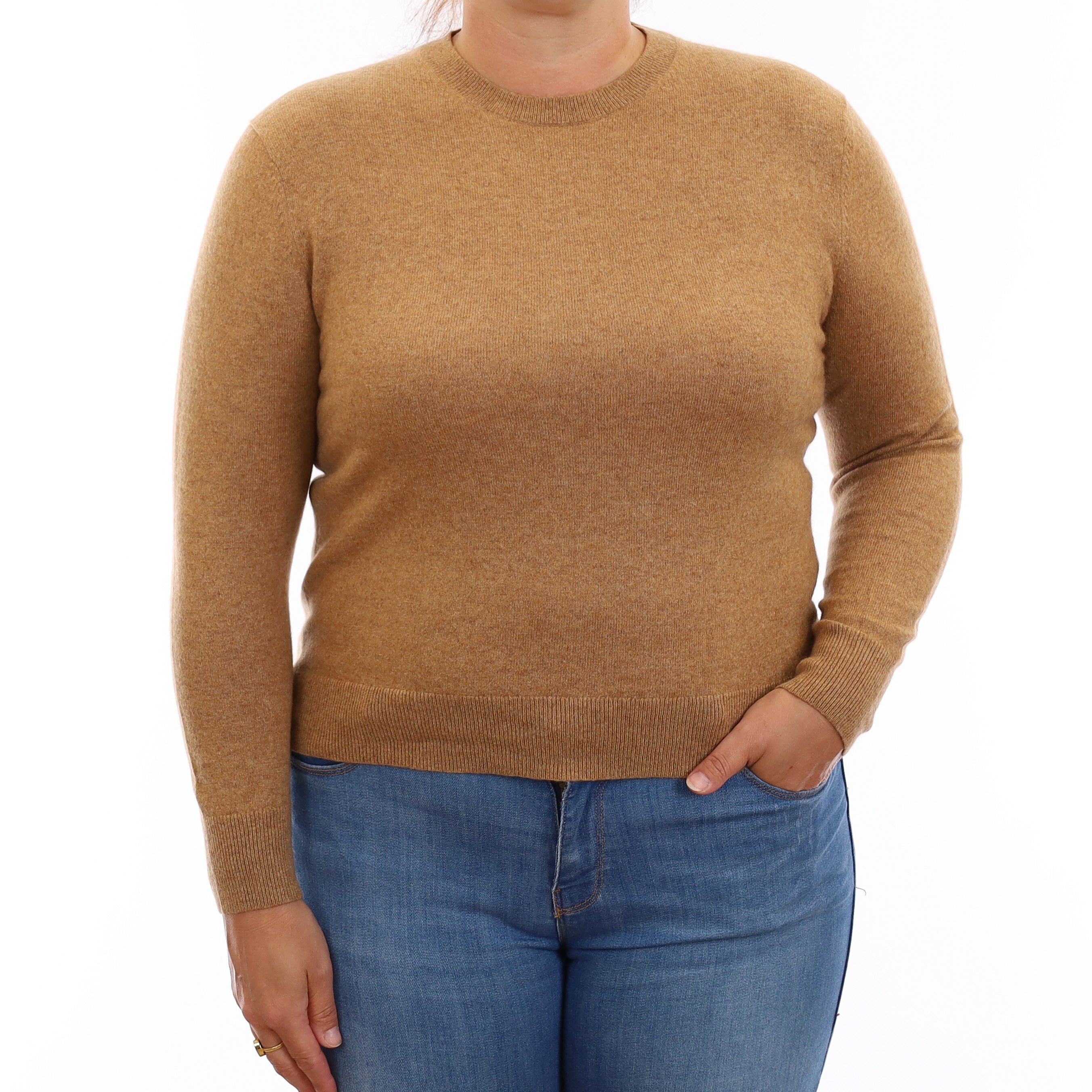 Toffee Brown Cashmere Crew Neck Jumper Large