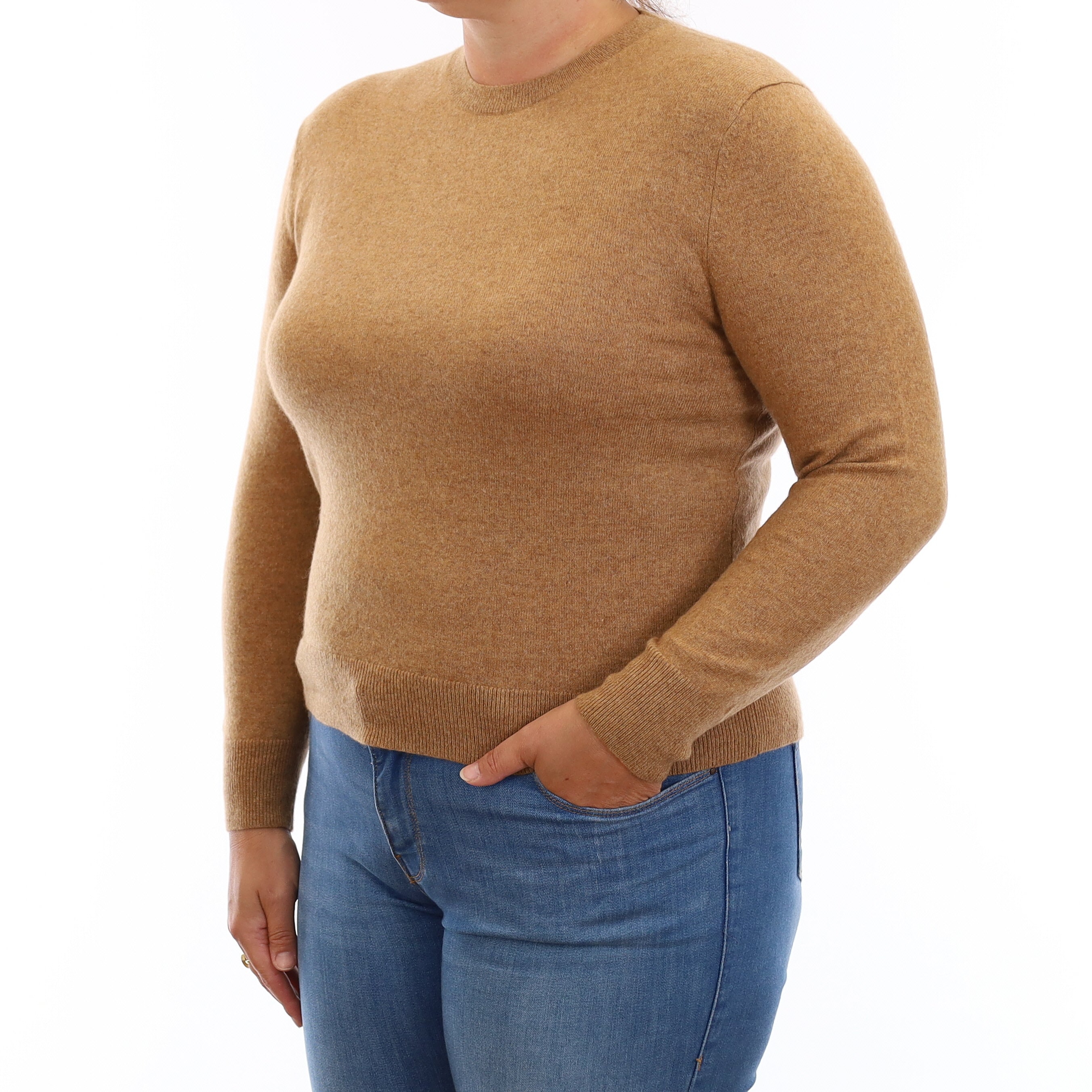 Toffee Brown Cashmere Crew Neck Jumper Large
