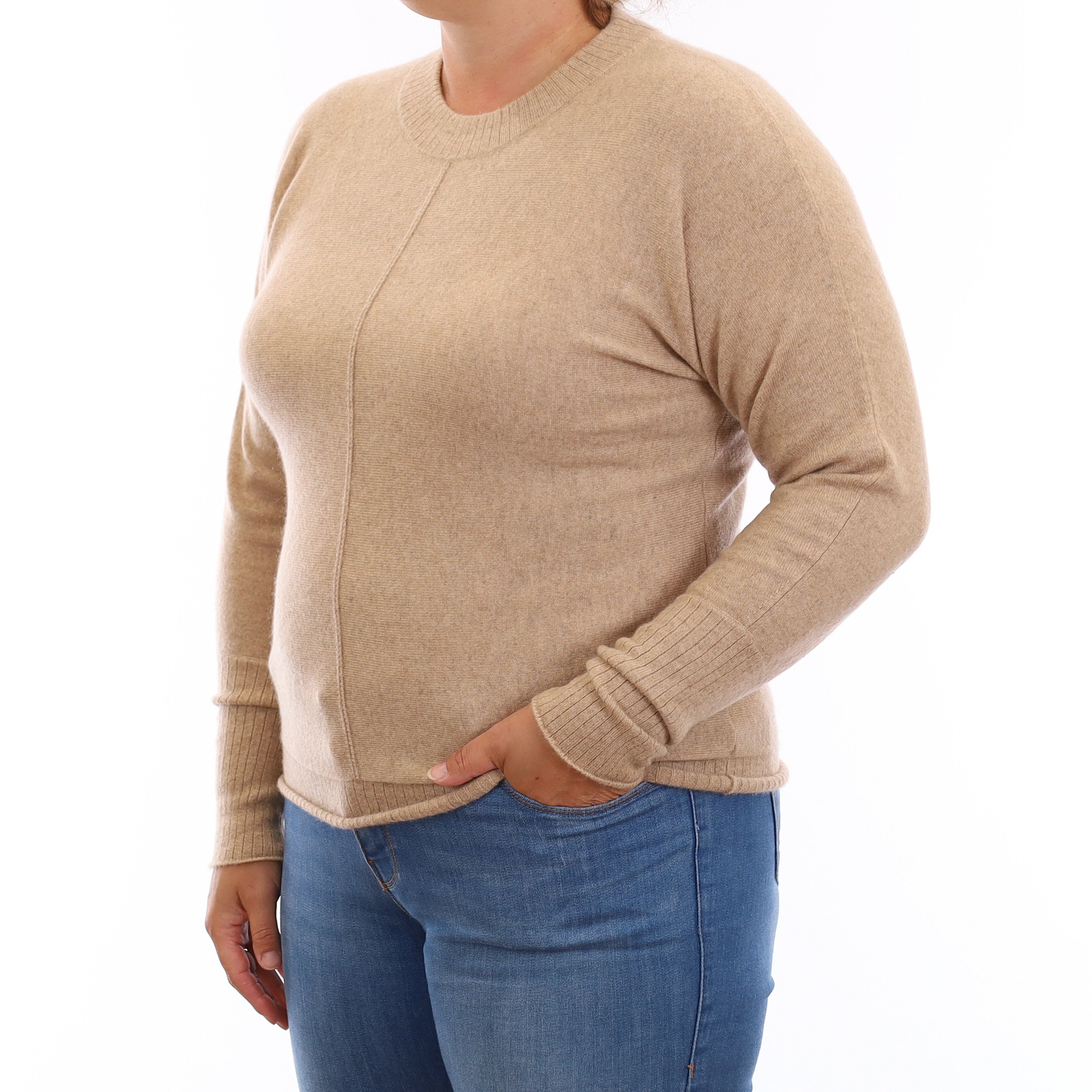 Biscuit Brown Cashmere Batwing Crew Neck Jumper Large