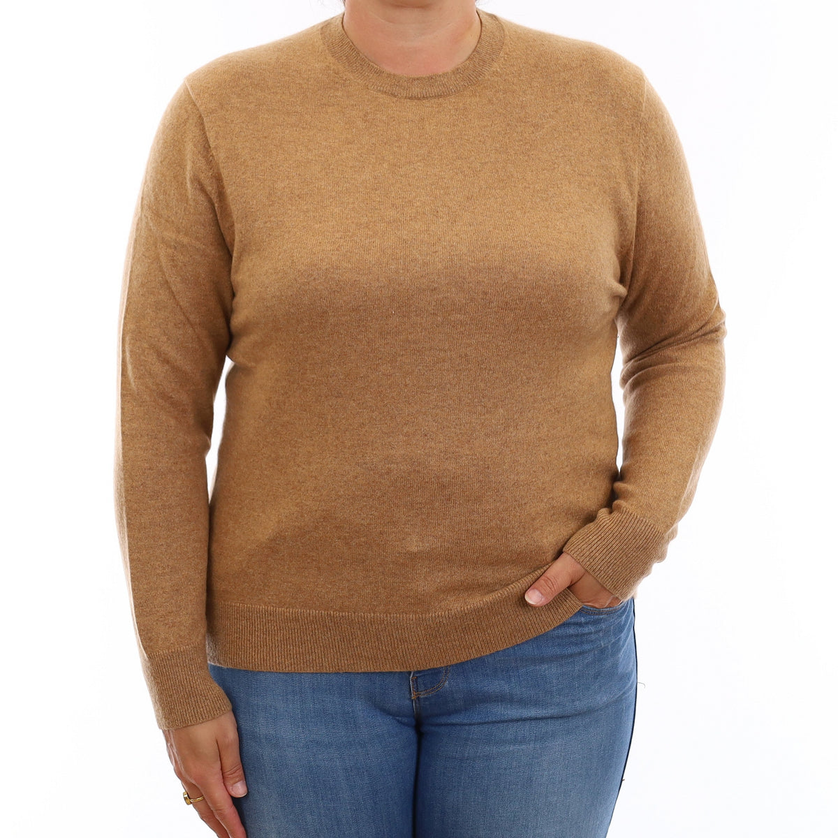 Toffee Brown Cashmere Crew Neck Jumper Large
