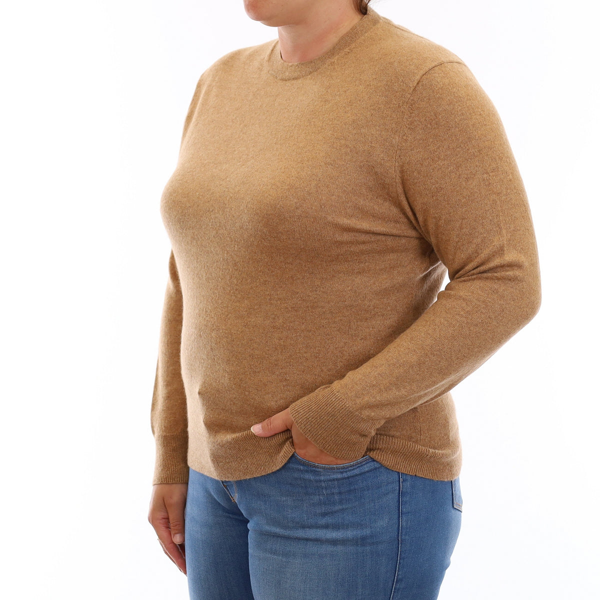 Toffee Brown Cashmere Crew Neck Jumper Large