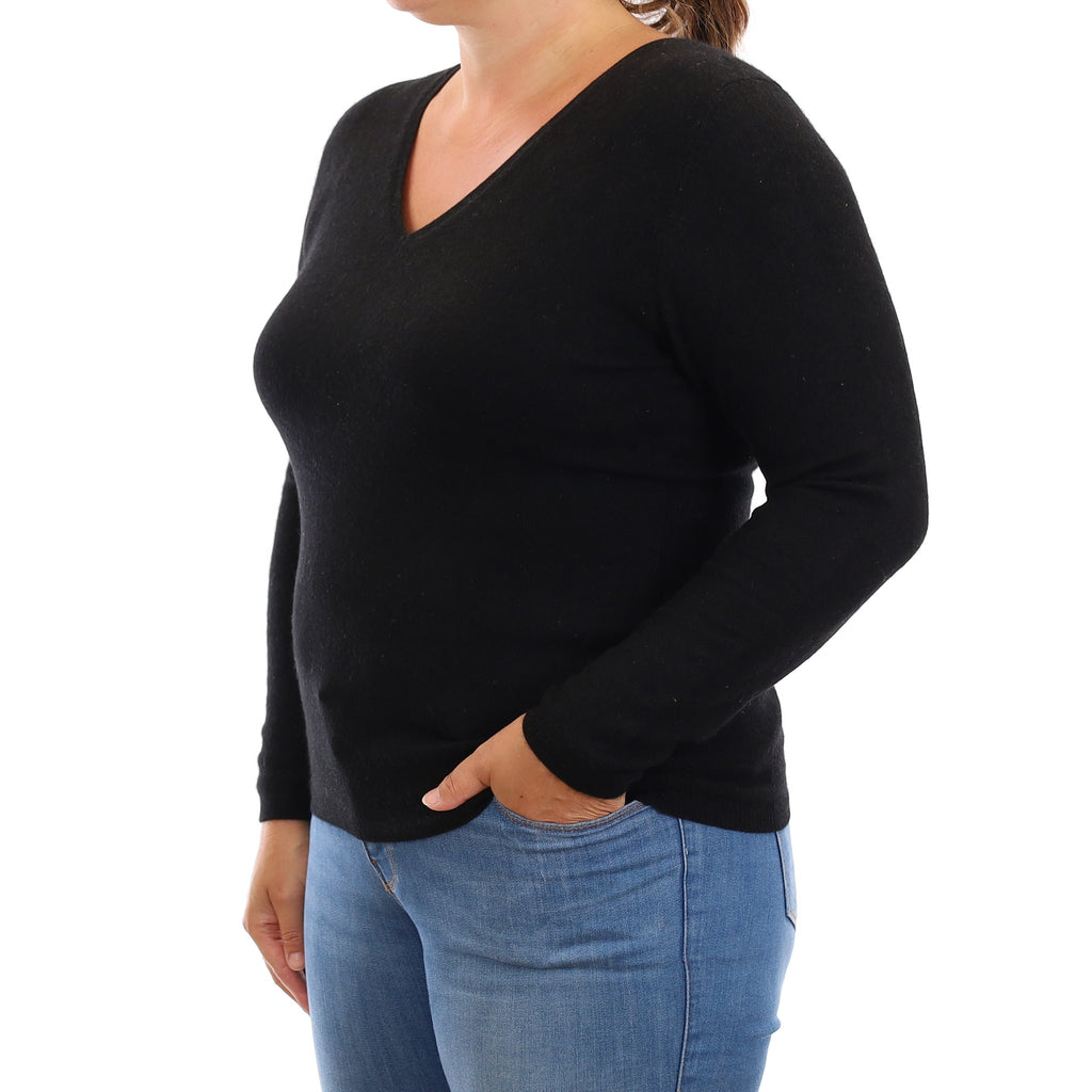 Black Cashmere V Neck Jumper Large