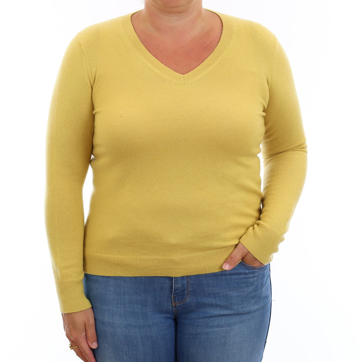 Chamomile Yellow Cashmere V Neck Jumper Large