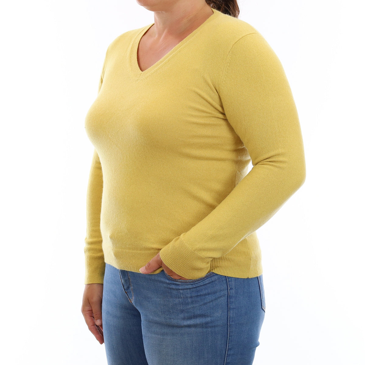 Chamomile Yellow Cashmere V Neck Jumper Large