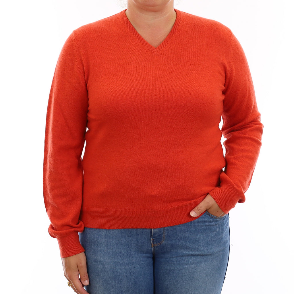 Flame Orange Cashmere V Neck Jumper Large
