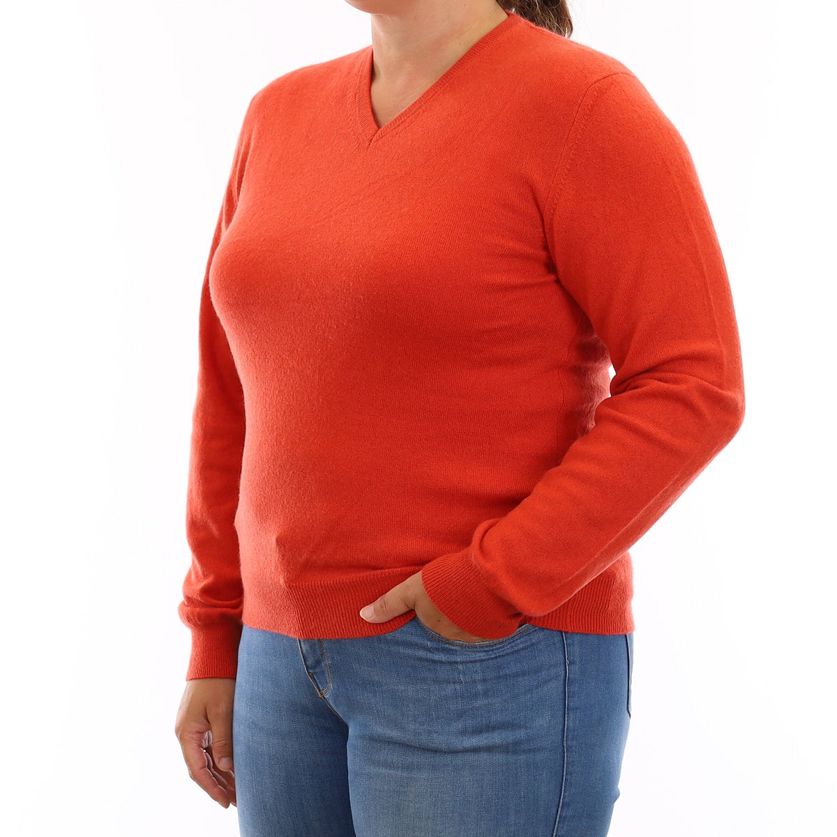 Flame Orange Cashmere V Neck Jumper Large