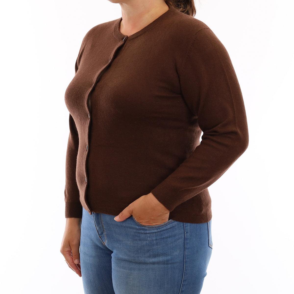 Chocolate Brown Cashmere Crew Neck Cardigan Large