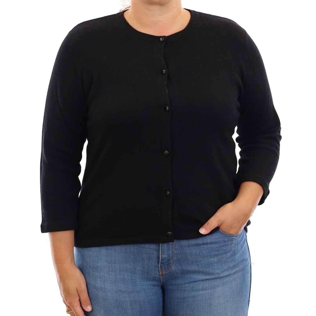 Black Cashmere Crew Neck Cardigan Large