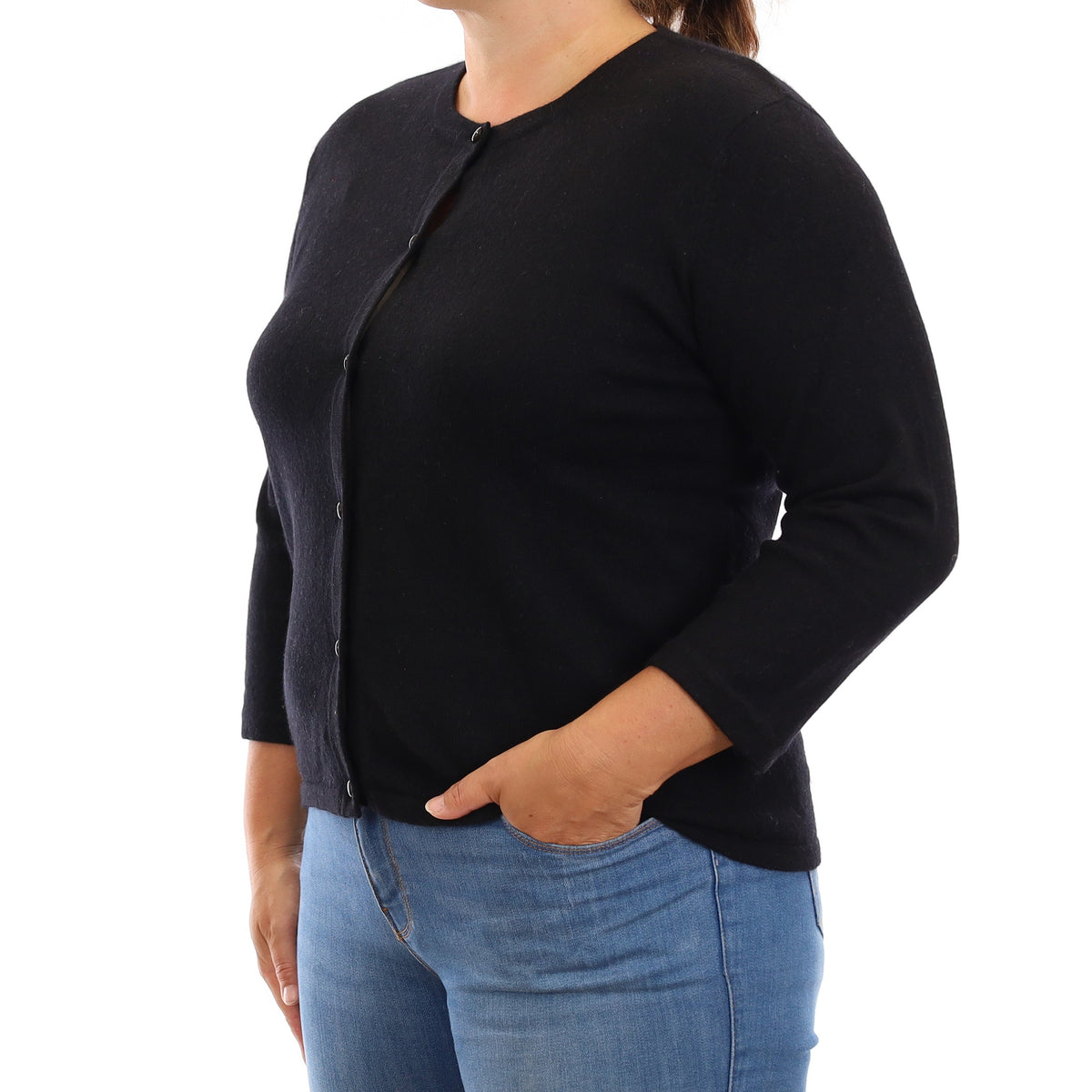 Black Cashmere Crew Neck Cardigan Large