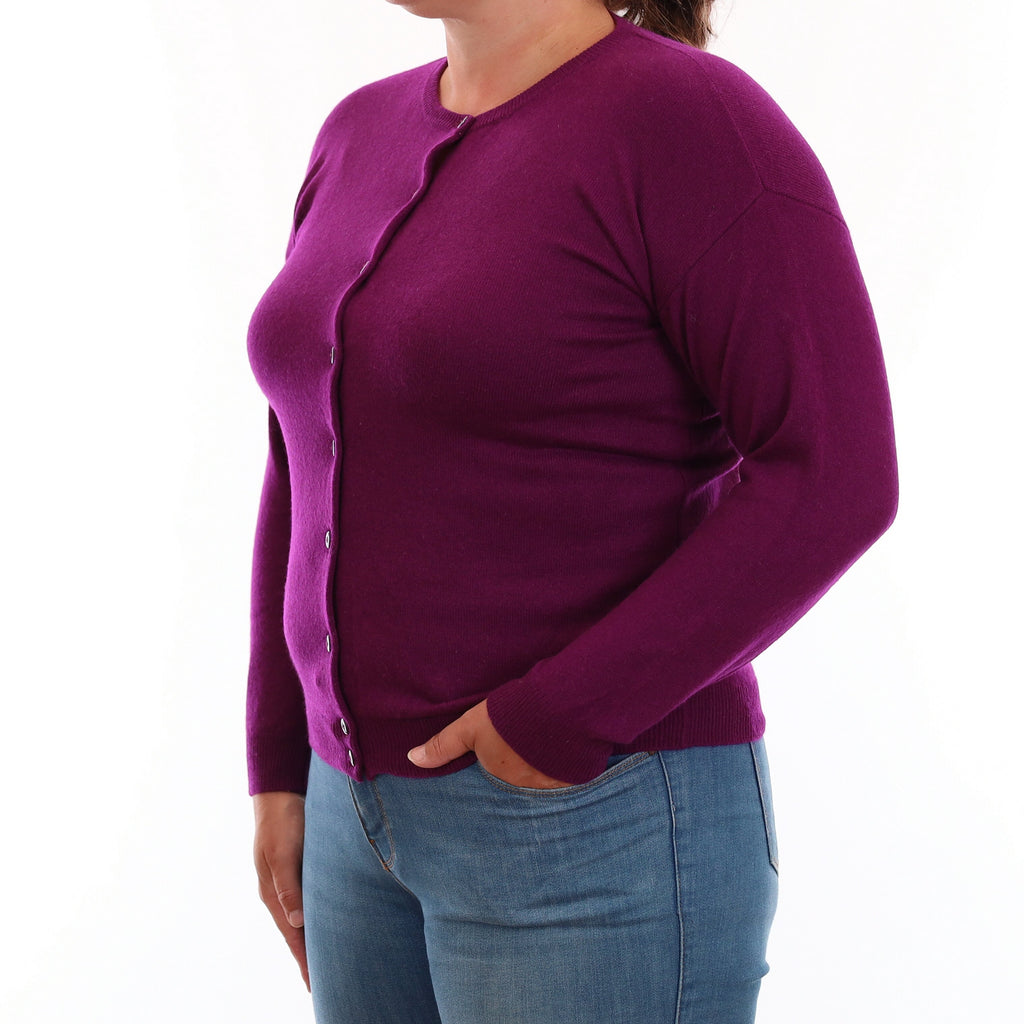Plum Purple Cashmere Crew Neck Cardigan Large