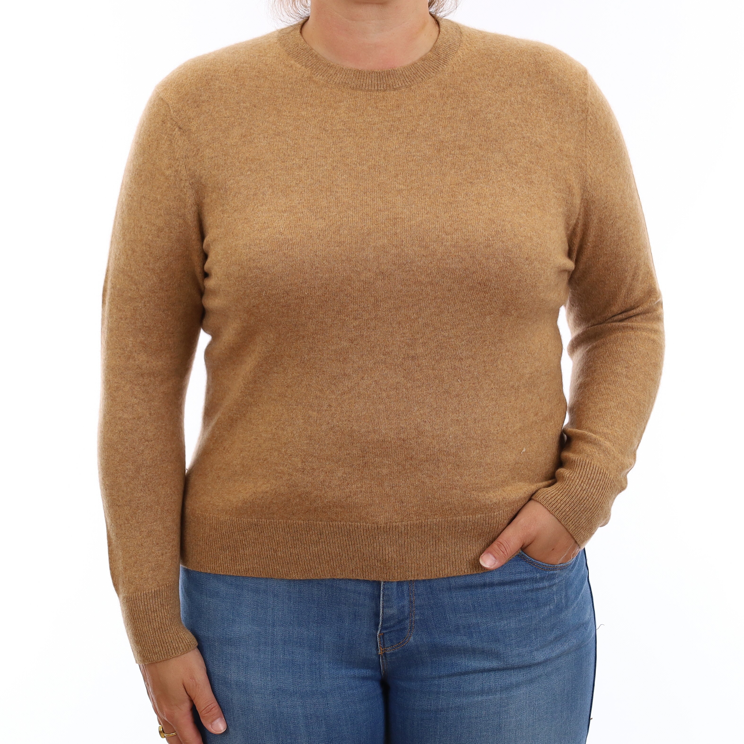 Toffee Brown Cashmere Crew Neck Jumper Large
