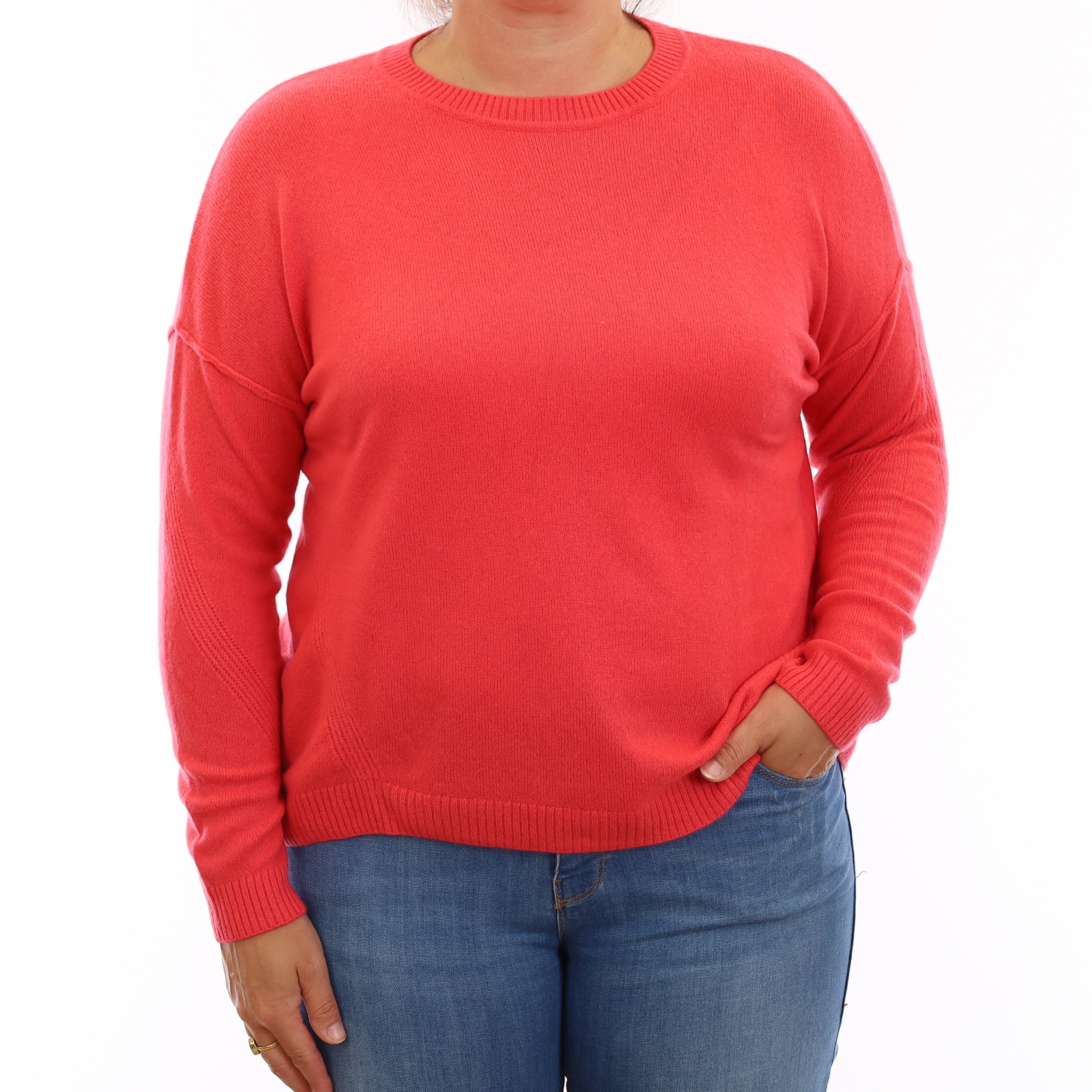 Strawberry Pink Cashmere Boxy Crew Neck Jumper Large