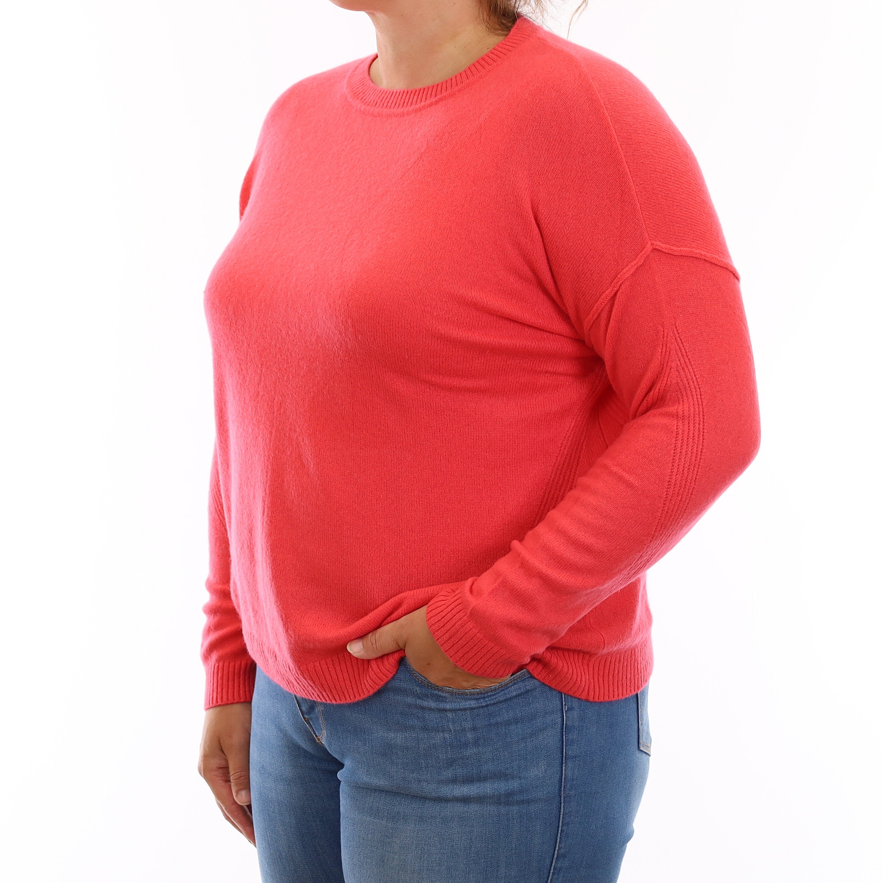 Strawberry Pink Cashmere Boxy Crew Neck Jumper Large