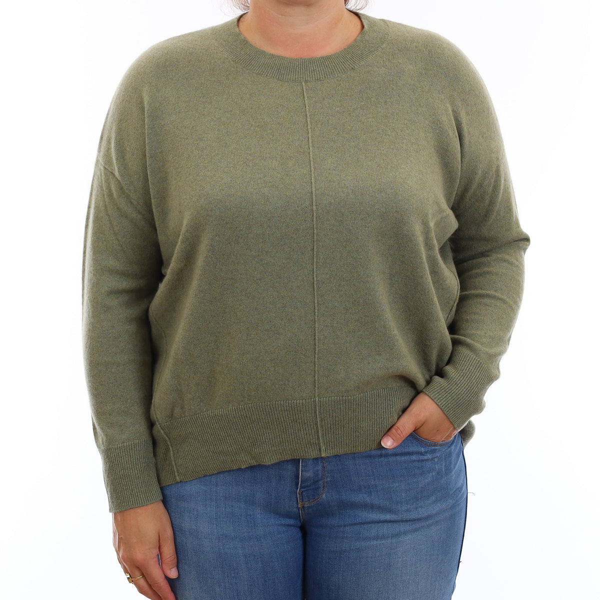 Pine Green Cashmere Boxy Crew Neck Jumper Large