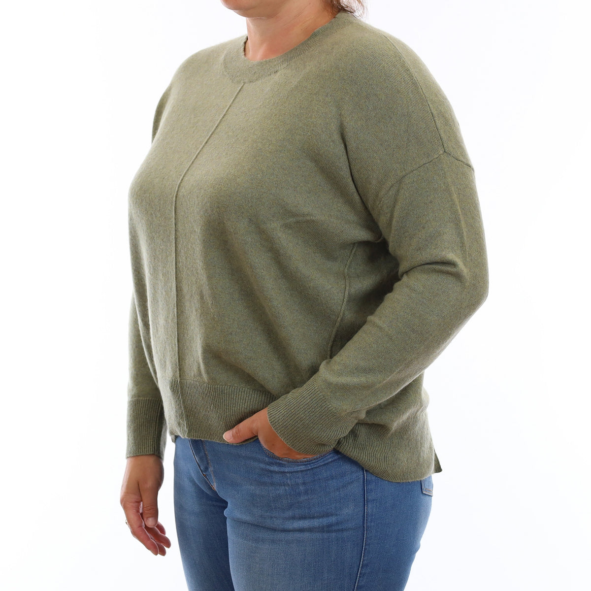 Pine Green Cashmere Boxy Crew Neck Jumper Large