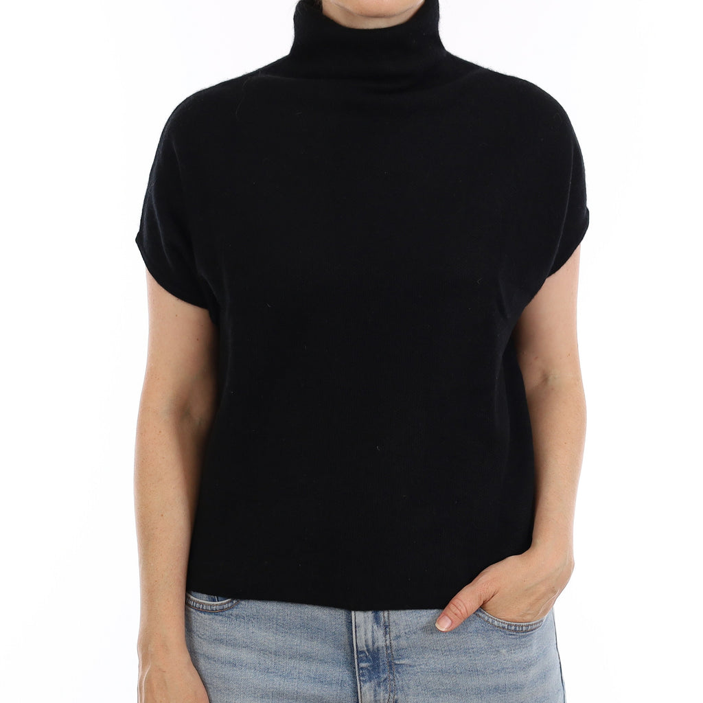 Black Cashmere Short Batwing Sleeve Funnel Neck Jumper Small