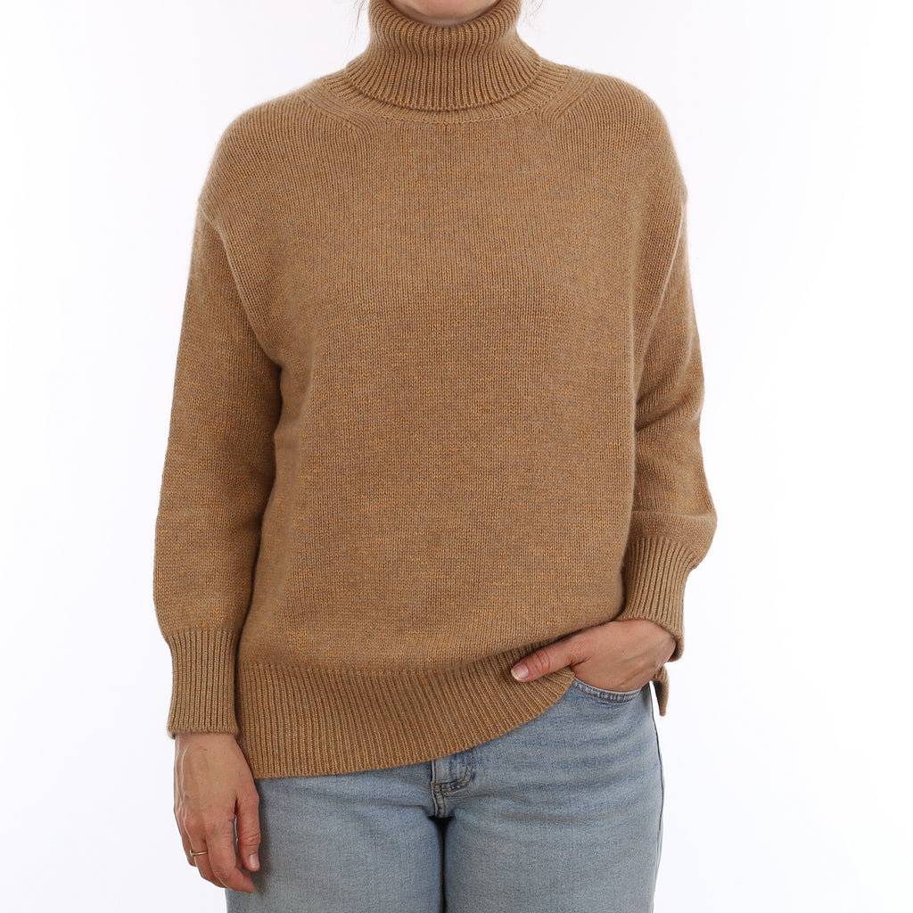 Brand New Scottish Alex Begg Caramel Cashmere Polo Neck Jumper Small