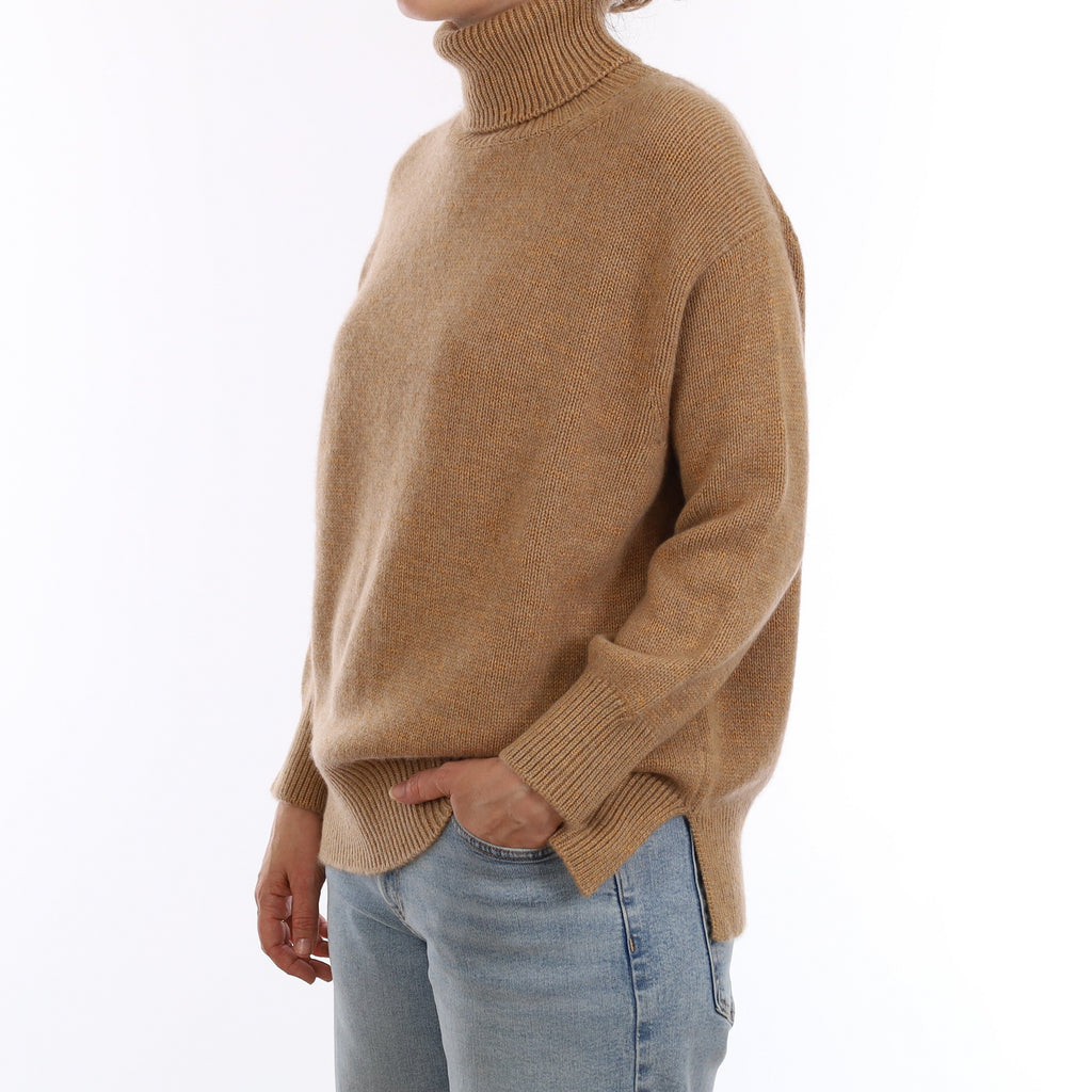 Brand New Scottish Alex Begg Caramel Cashmere Polo Neck Jumper Small