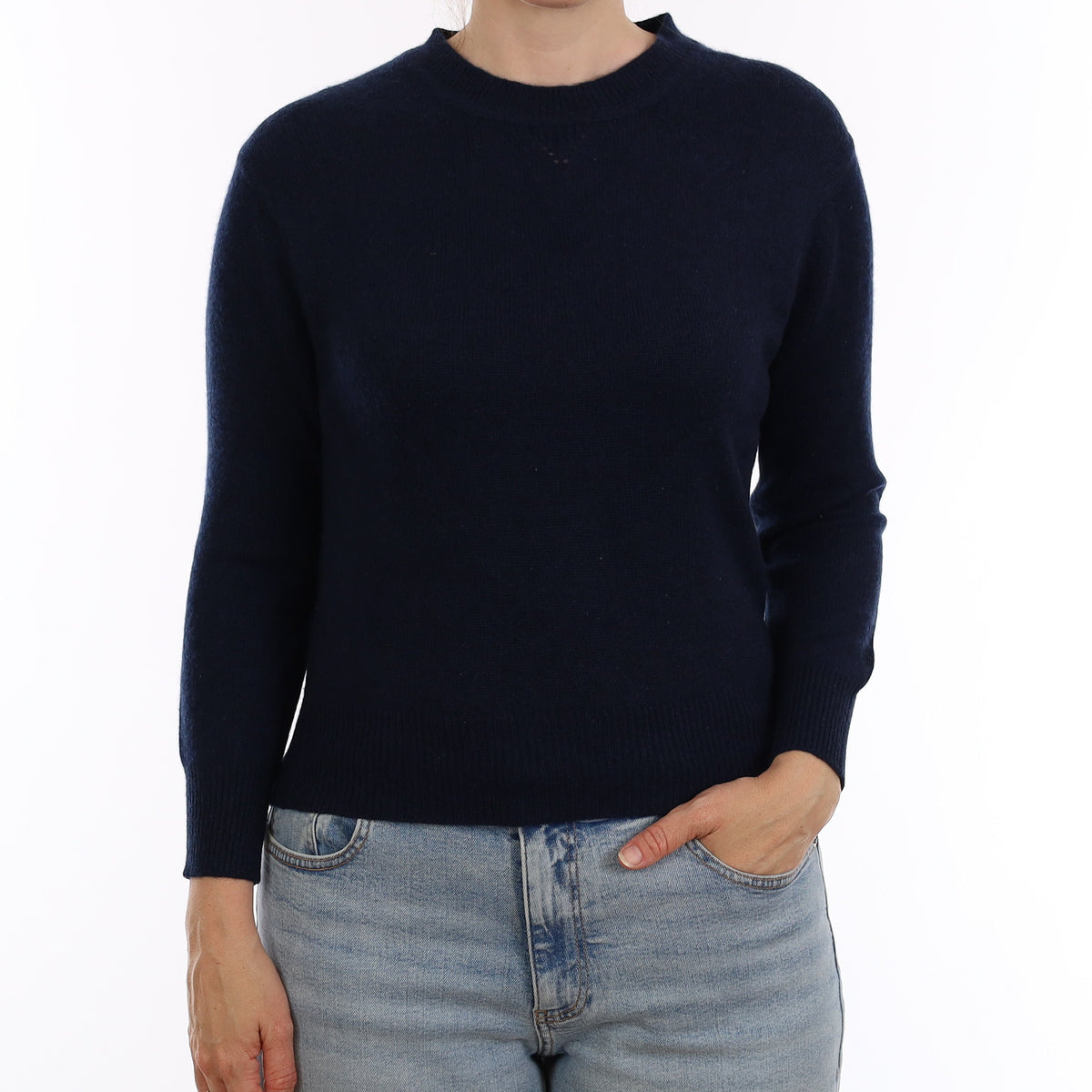Lisa Yang Navy Heavy Knit Cashmere Crew Neck Jumper Small