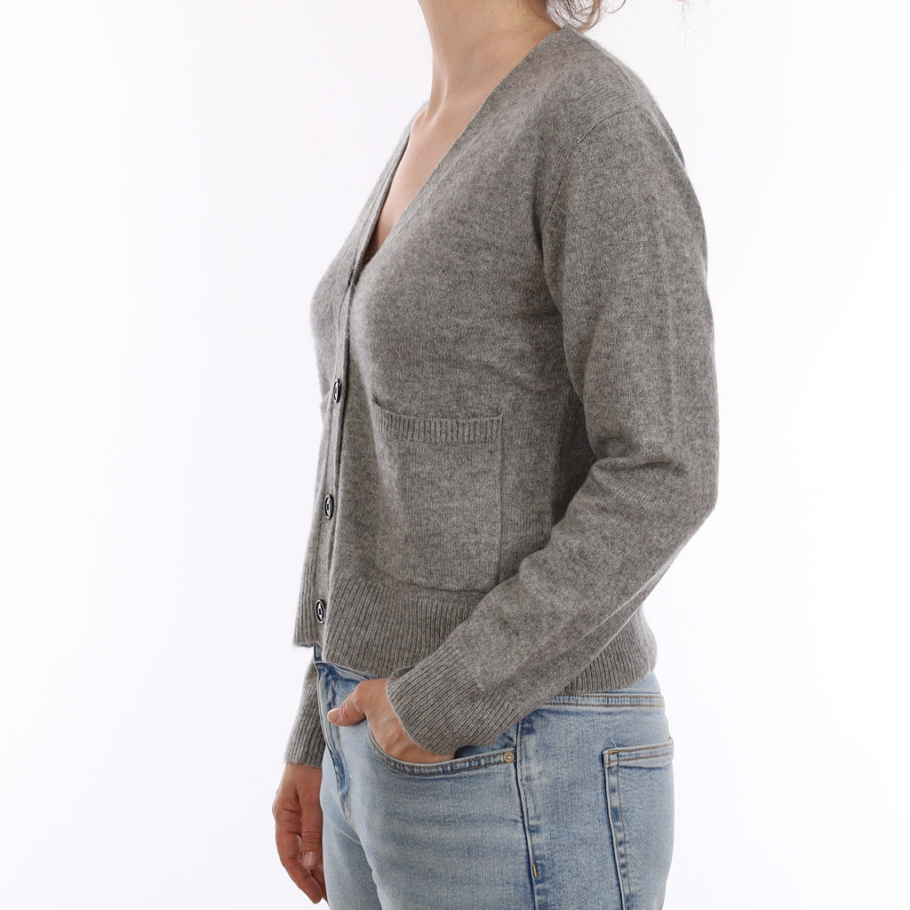 Ash Grey Heavy Knit Cashmere V Neck Cardigan Small