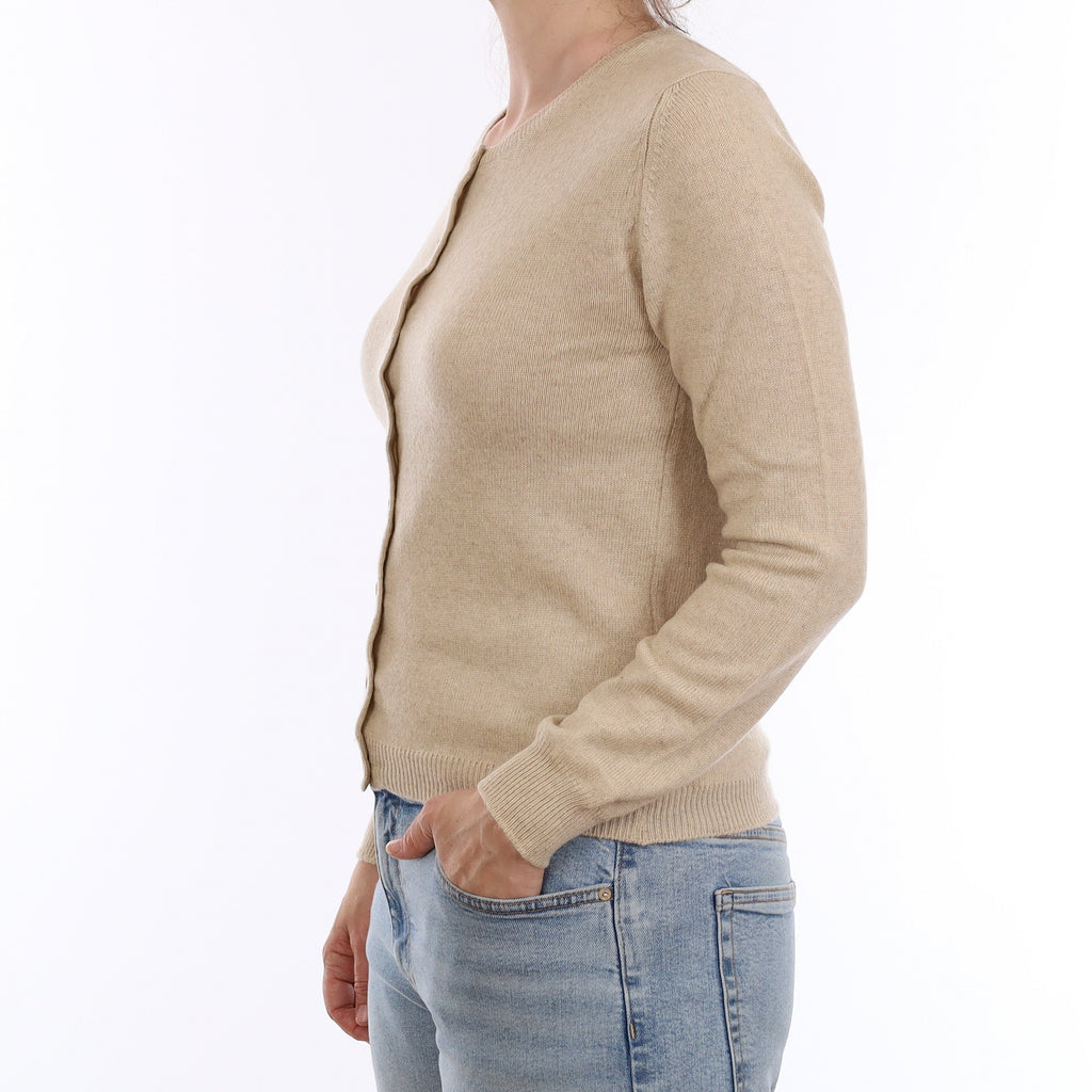 Brora Biscuit Beige Cashmere Crew Neck Cardigan Small