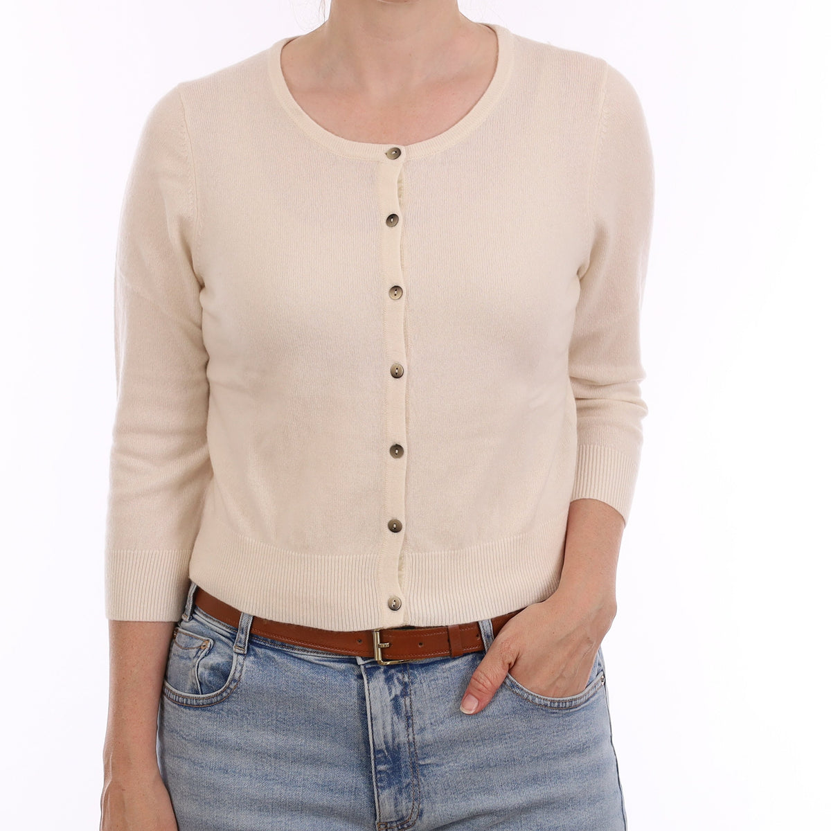 Brand New Ivory Cashmere Cropped Cardigan Small