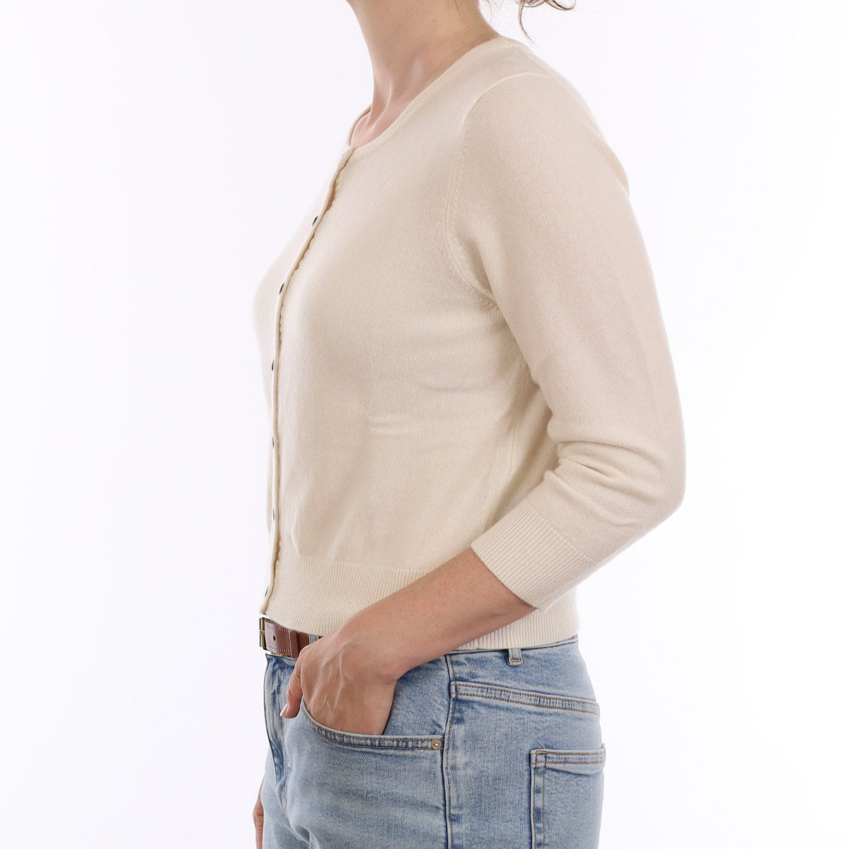 Brand New Ivory Cashmere Cropped Cardigan Small