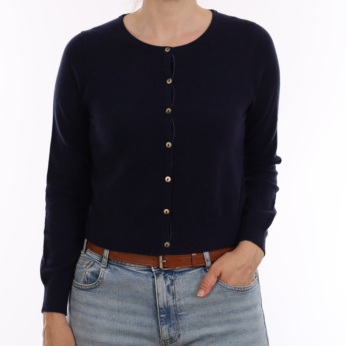 Brand New Navy Cashmere Cropped Cardigan Small