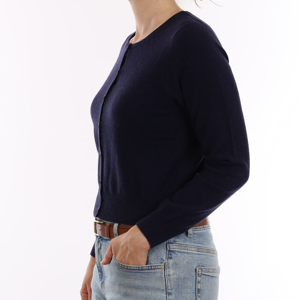 Brand New Navy Cashmere Cropped Cardigan Small