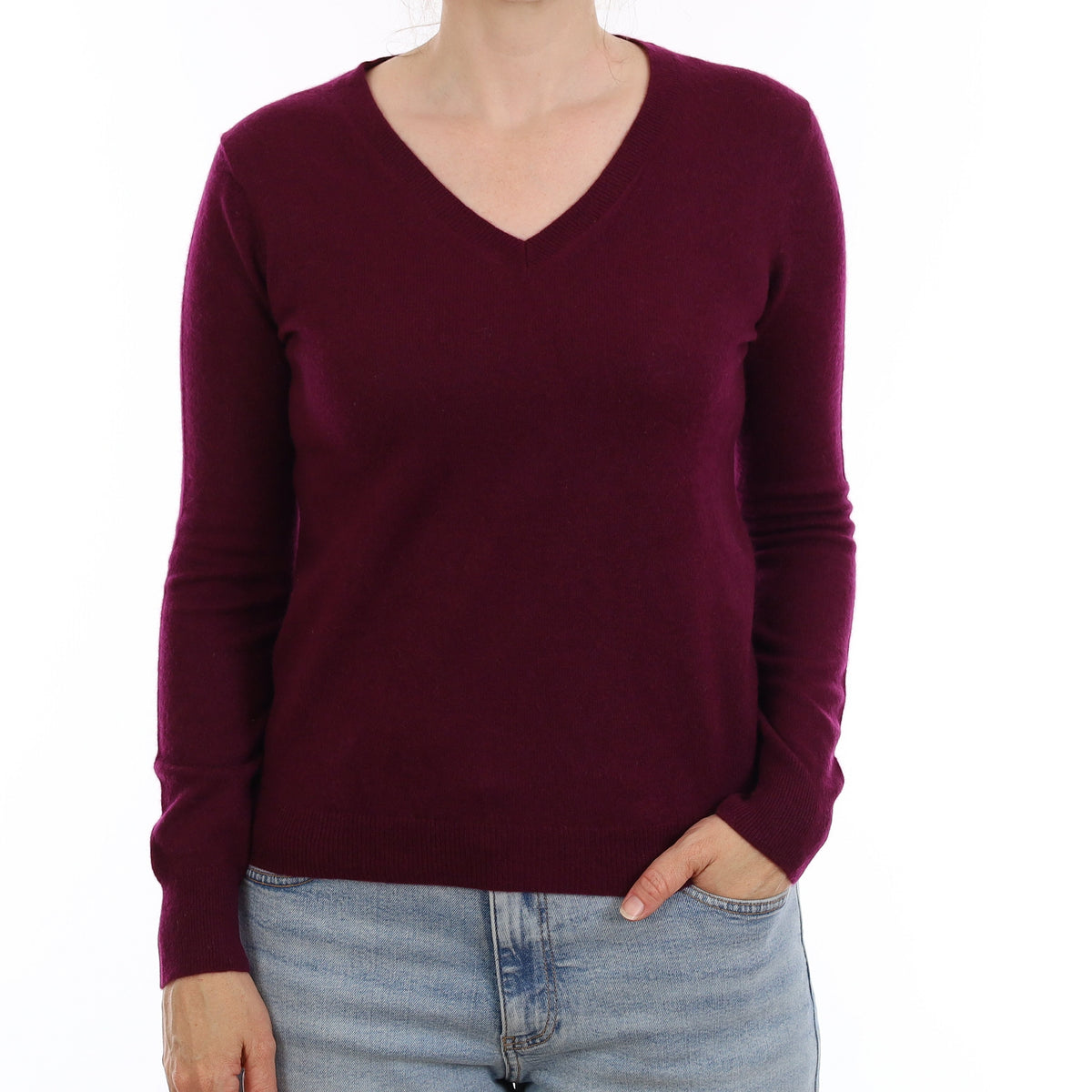 Mulberry Purple Cashmere V Neck Jumper Small