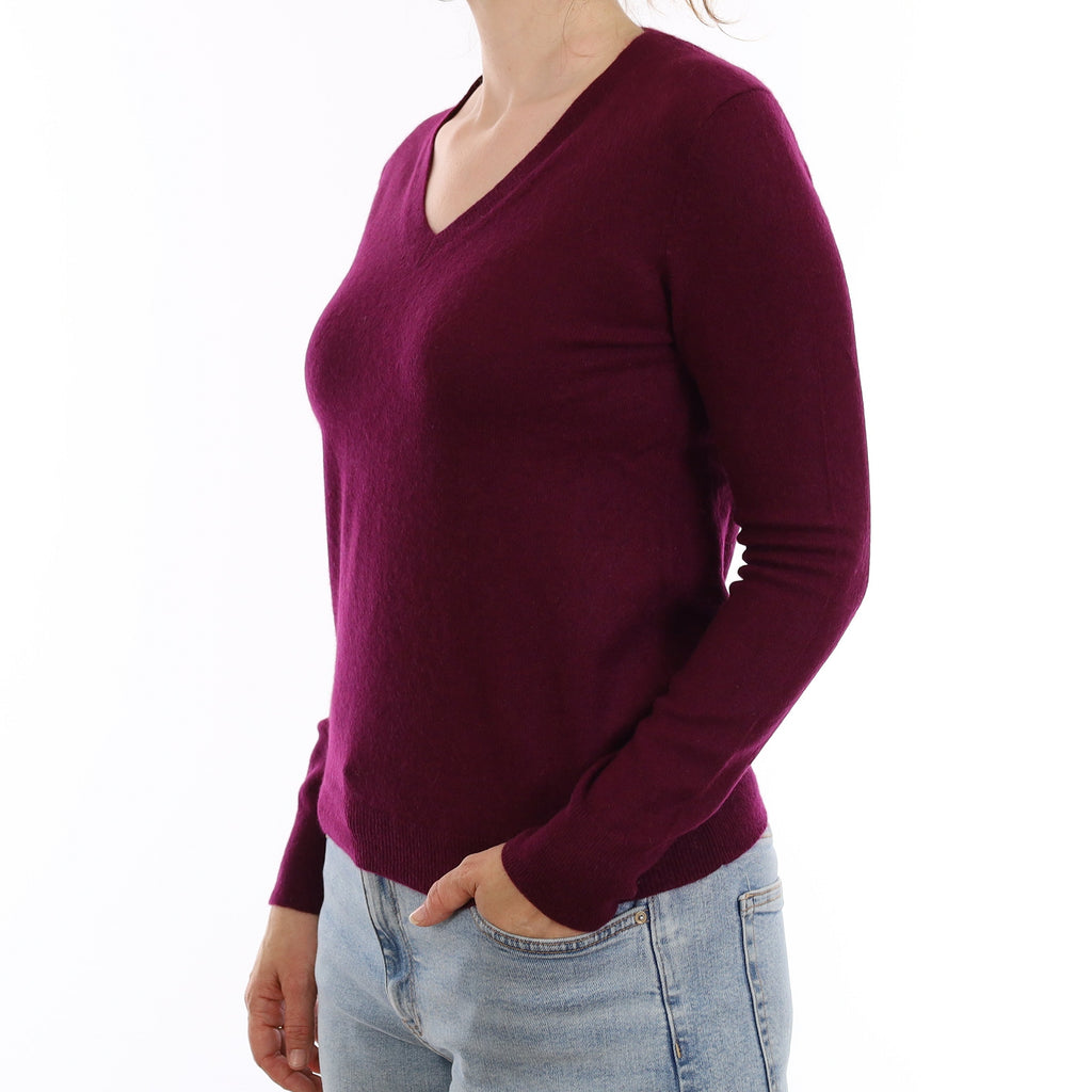 Mulberry Purple Cashmere V Neck Jumper Small