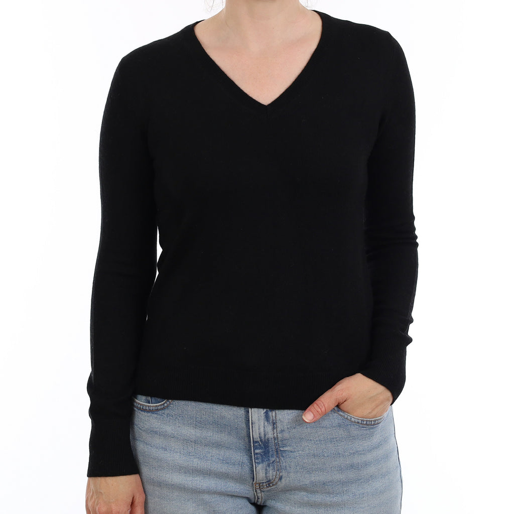 Black Cashmere V Neck Jumper Small