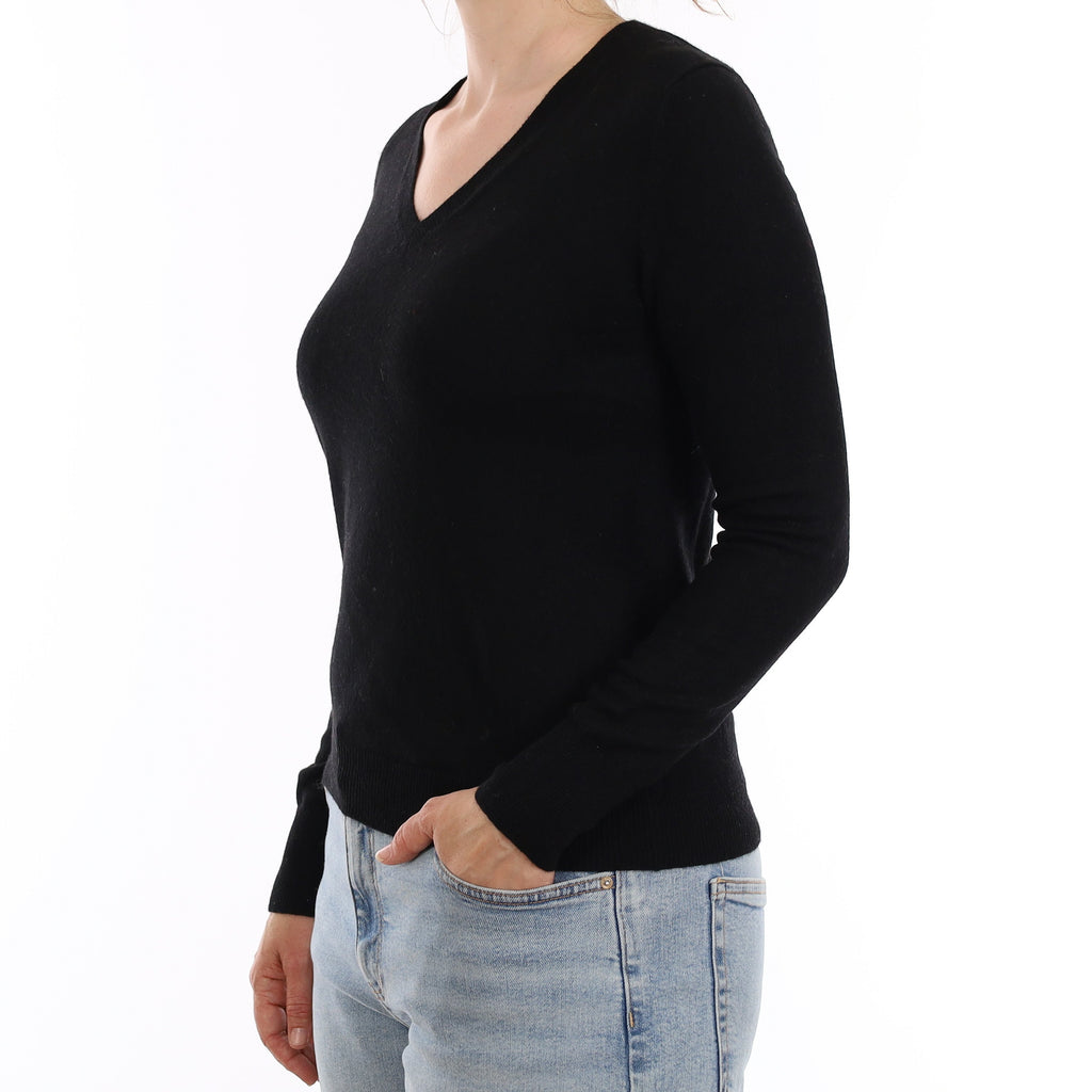 Black Cashmere V Neck Jumper Small