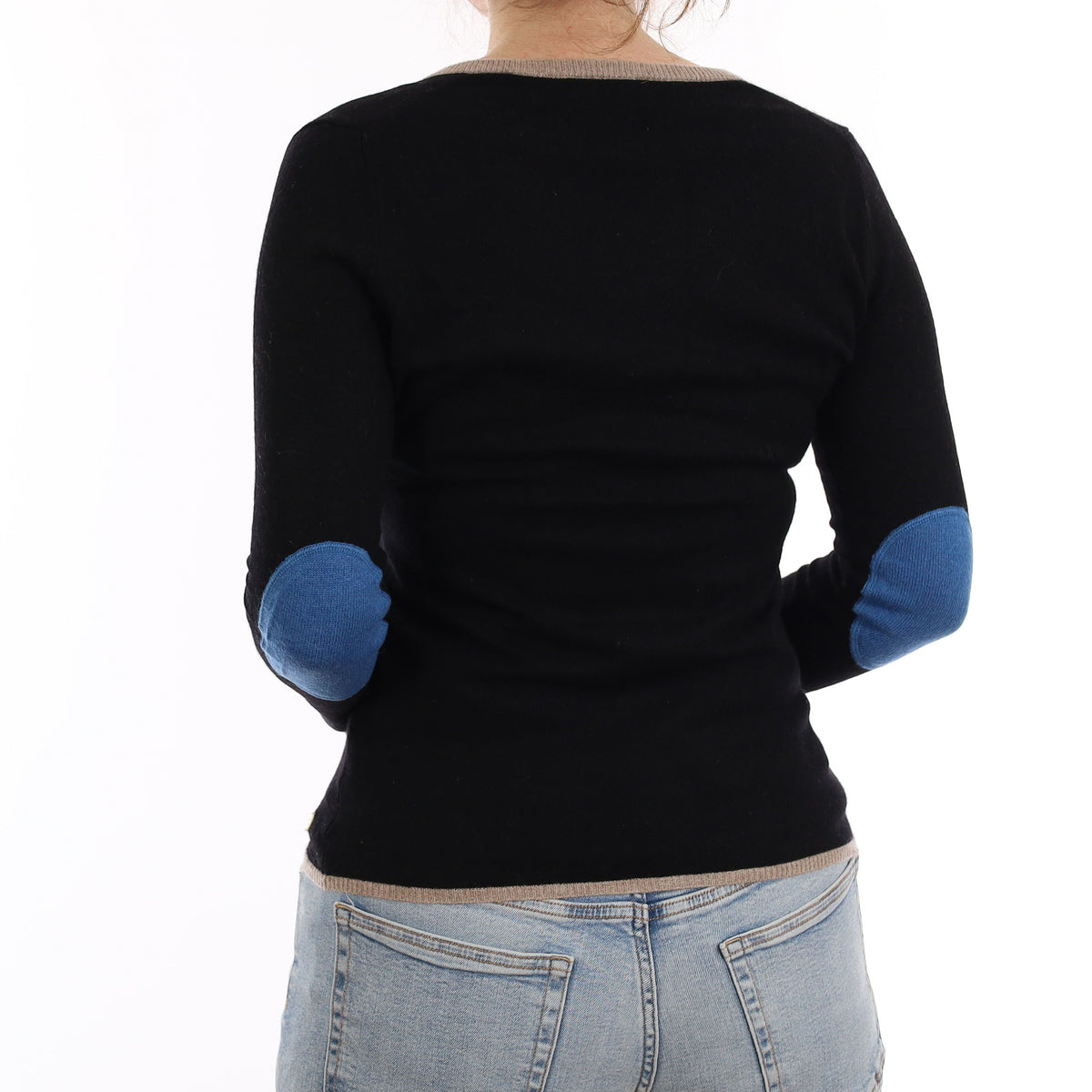 Black Blue and Taupe Cashmere V Neck Jumper Small