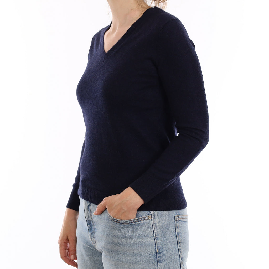 Navy Cashmere V Neck Jumper Small