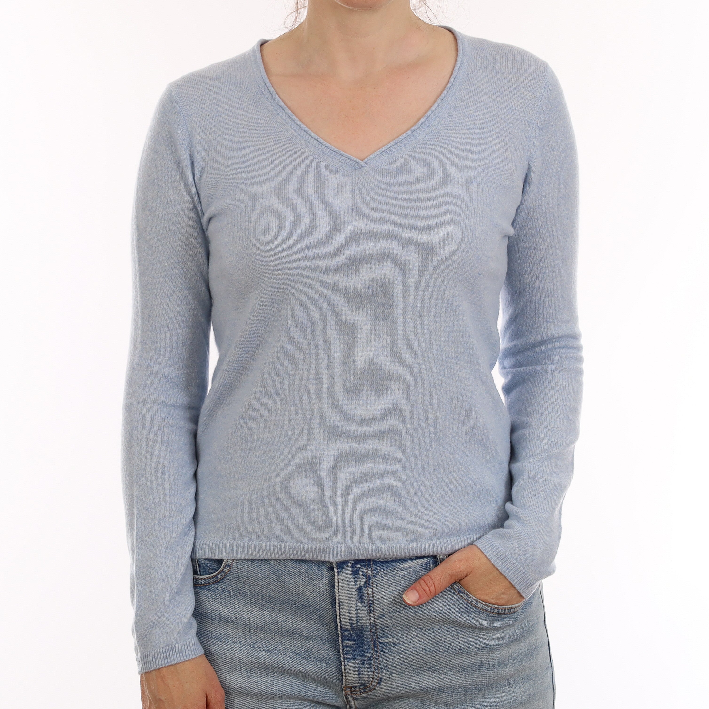 Ice Blue Cashmere V Neck Jumper Small
