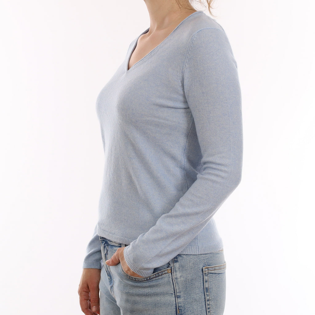 Ice Blue Cashmere V Neck Jumper Small