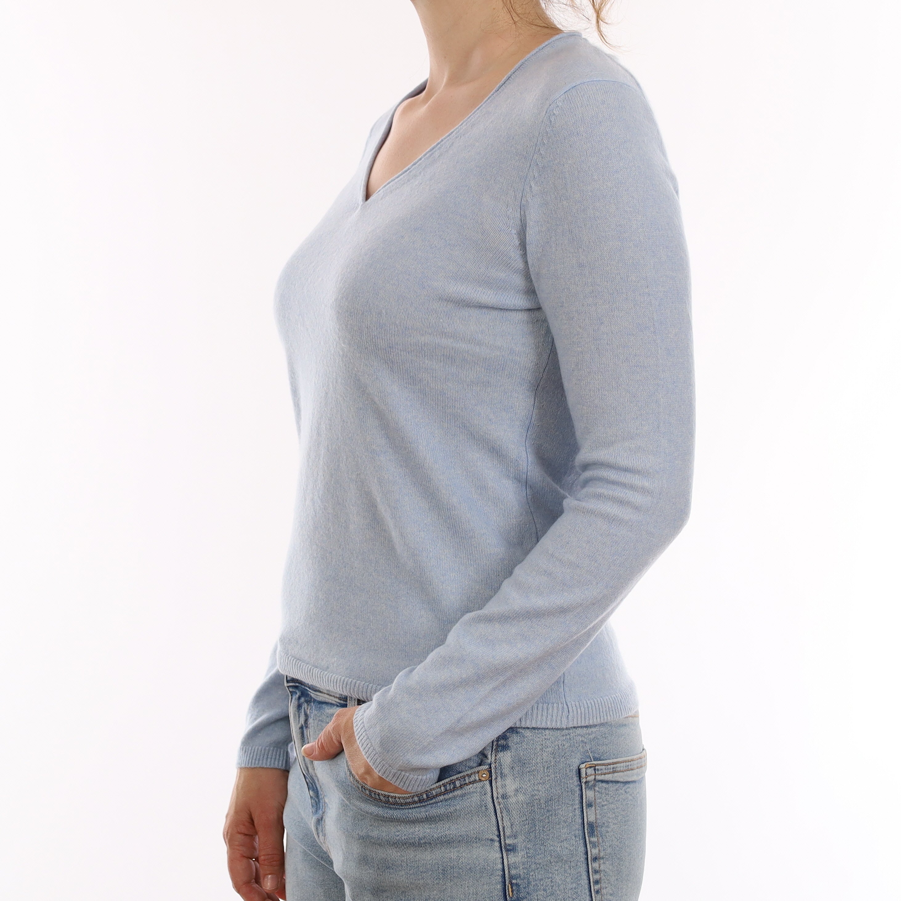 Ice Blue Cashmere V Neck Jumper Small