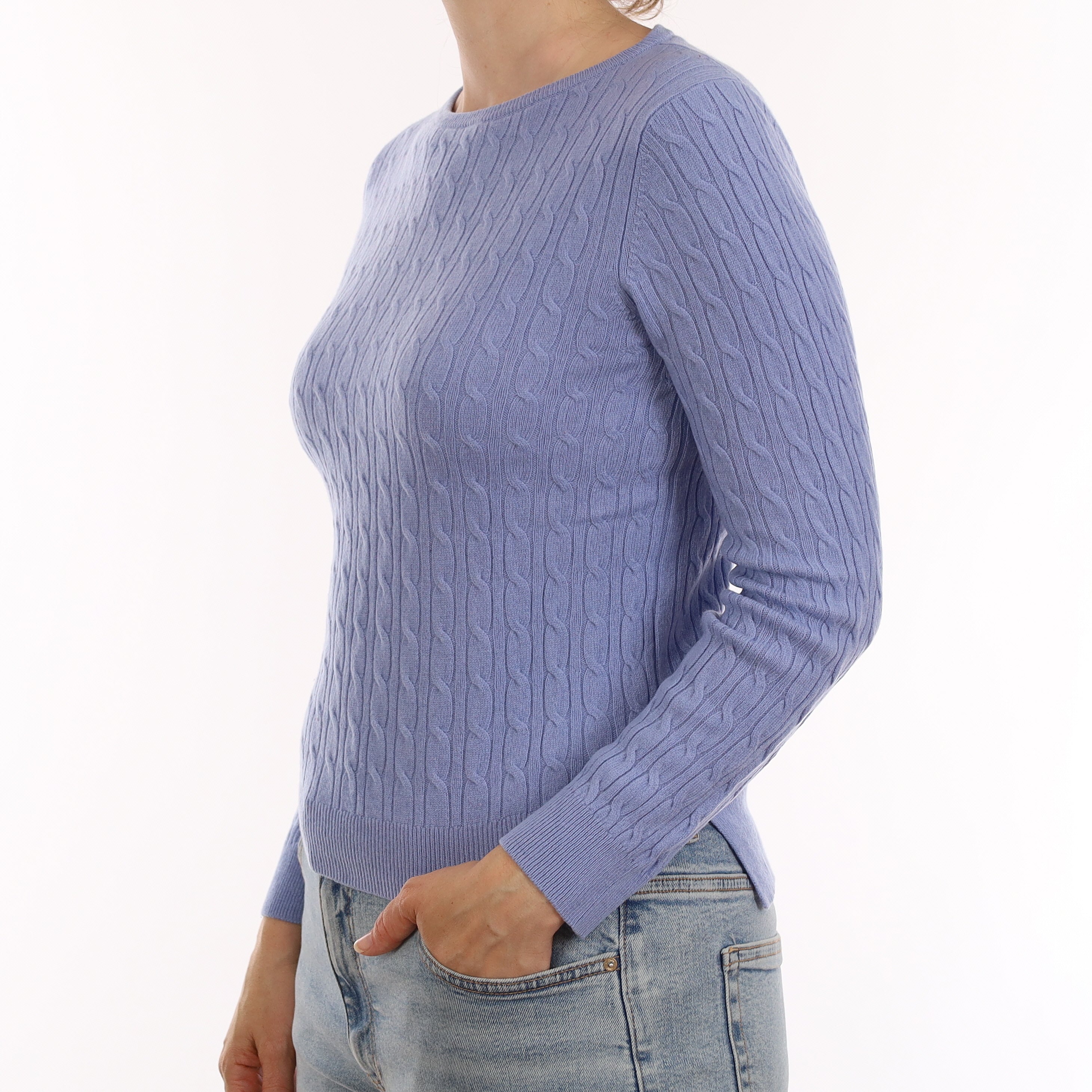 Sky Blue Cable Cashmere Crew Neck Jumper Small