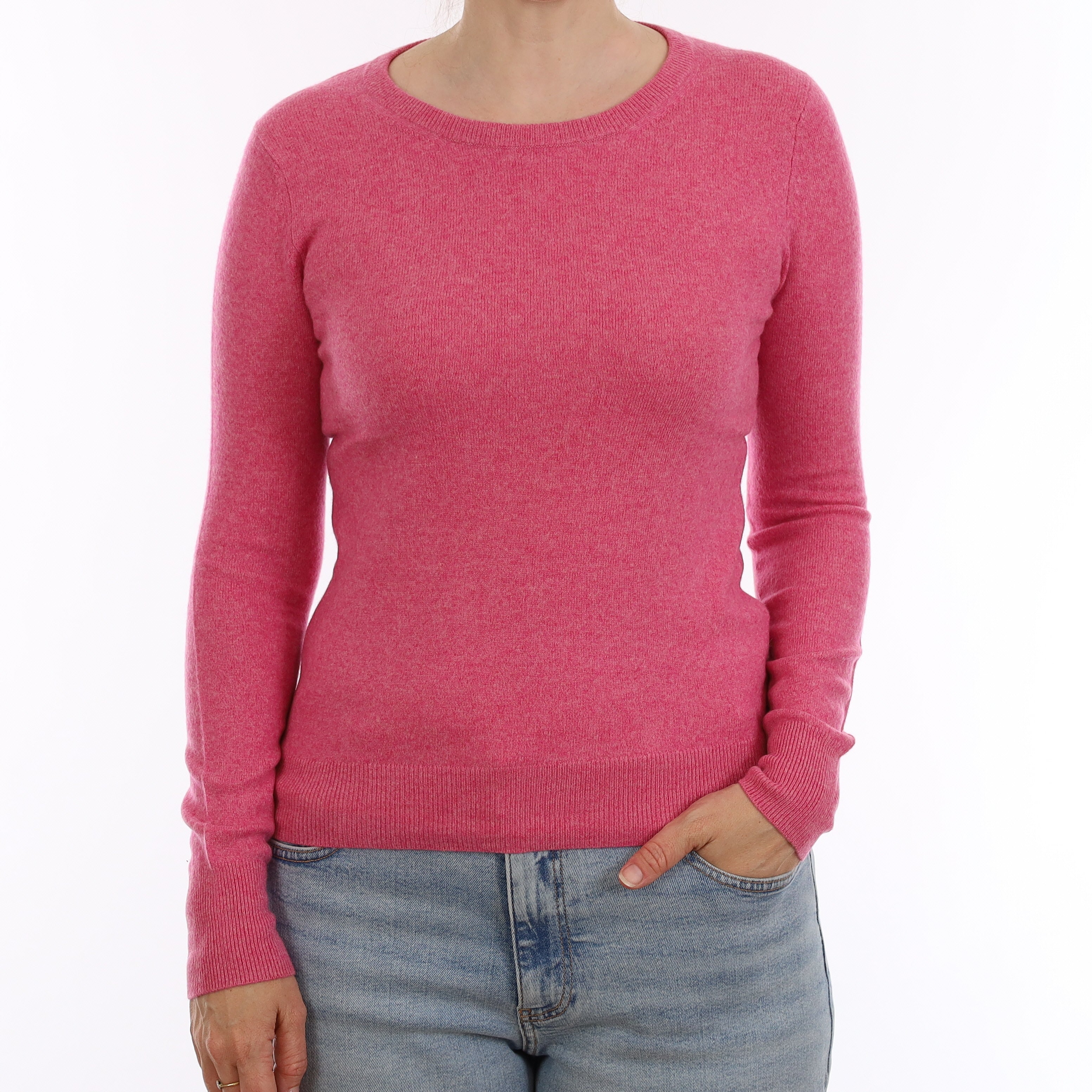Rose Pink Cashmere Crew Neck Jumper Small