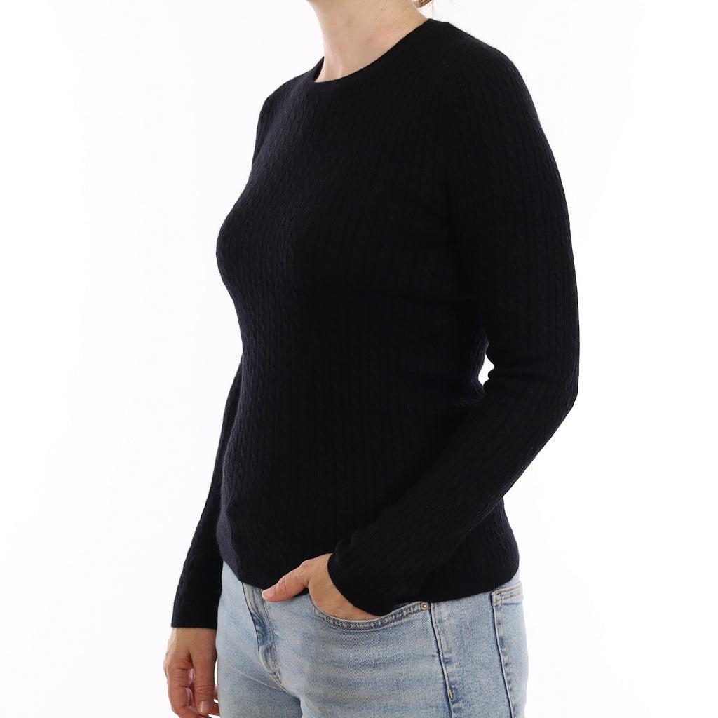 Black Cable Cashmere Crew Neck Jumper Small